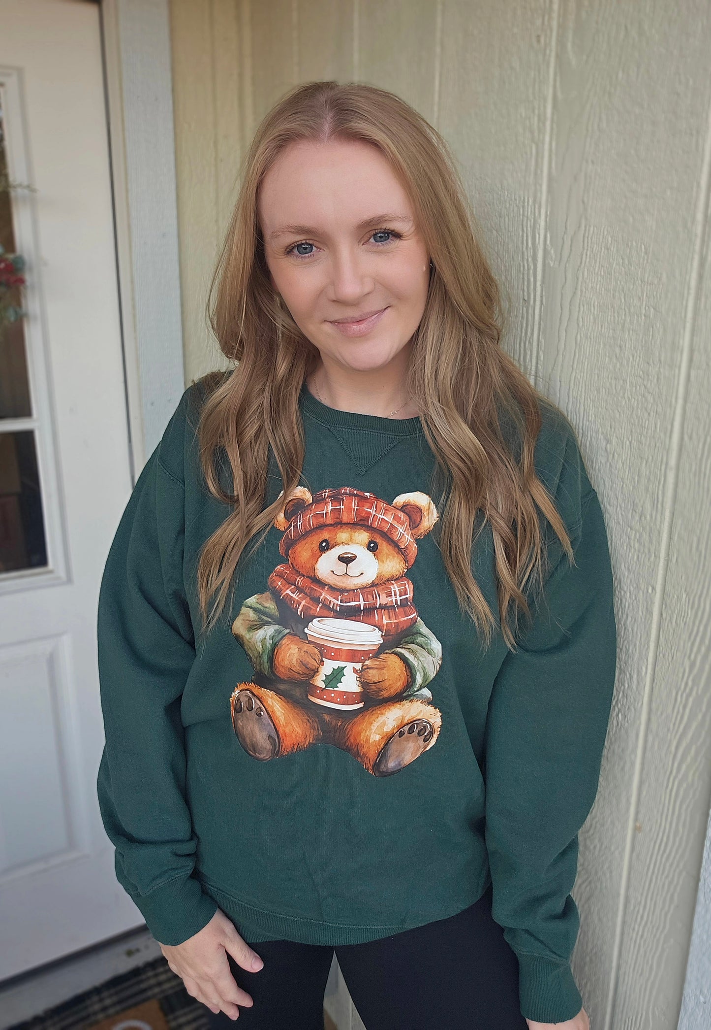 WINTER TEDDY Deep Green Vintage Wash Crewneck