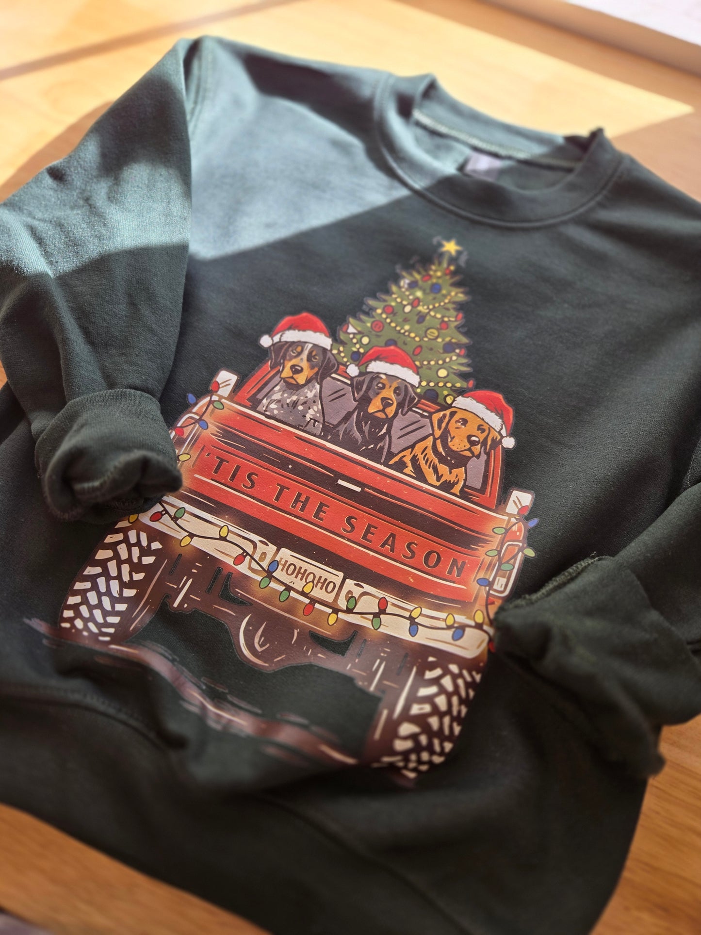 CHRISTMAS PUP TRUCK Forest Green Crewneck (YOUTH)
