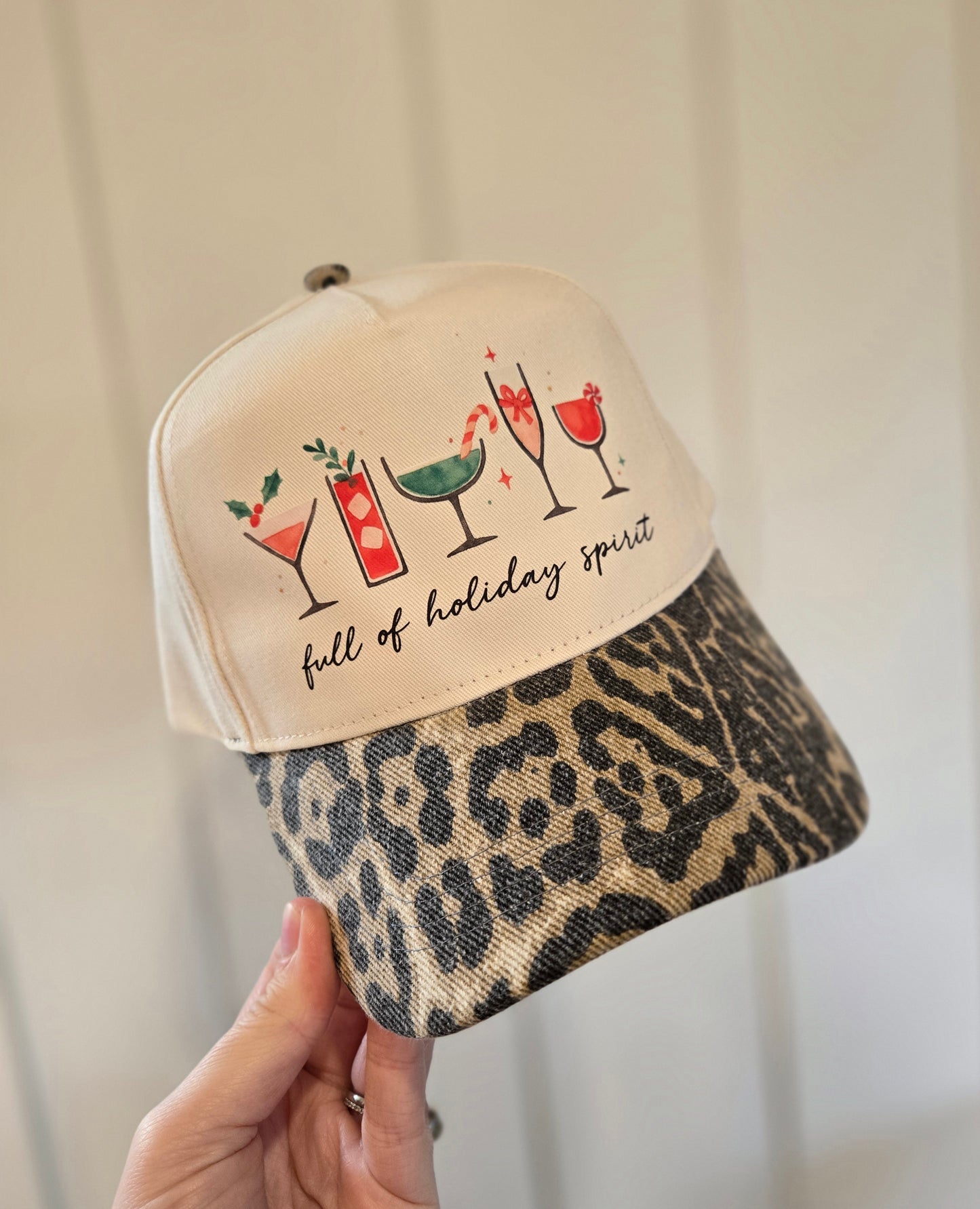 FULL OF HOLIDAY SPIRIT Leopard/Beige Trucker Hat