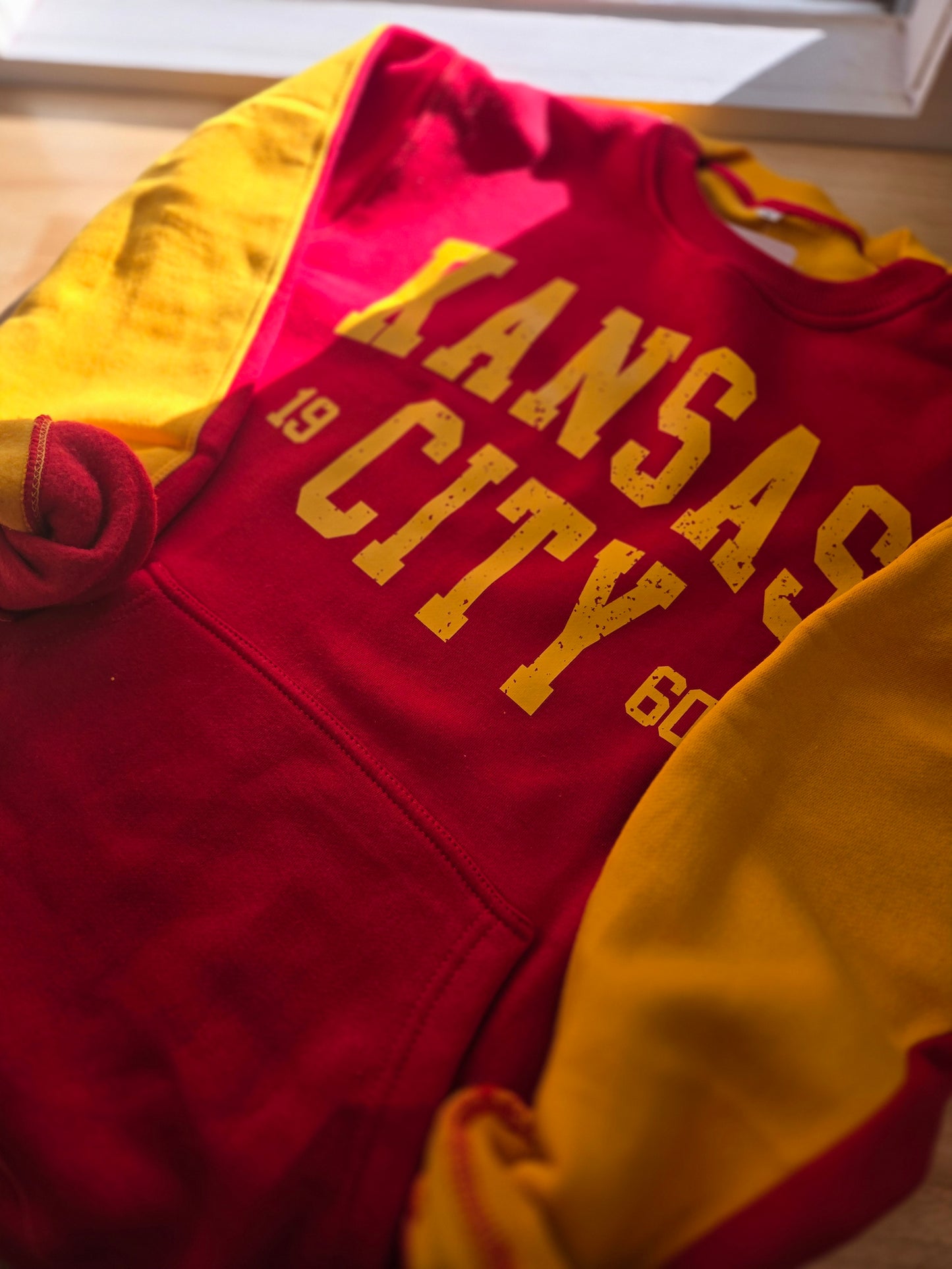 KC SPLIT Front/Back Red & Gold Pocket Crewneck Sweatshirt