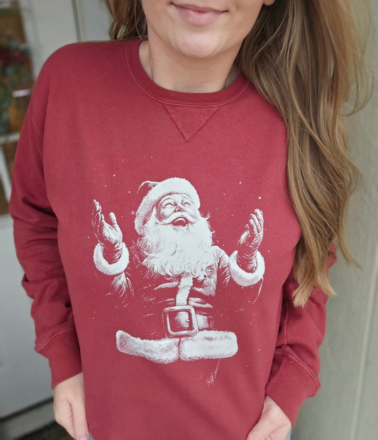HAPPY VINTAGE SANTA Cranberry Vintage Wash Crewneck