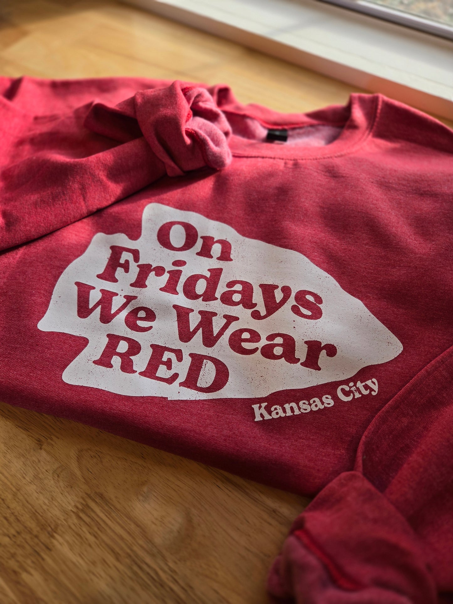 ON FRIDAYS WE WEAR RED Heather Red Crewneck Sweatshirt