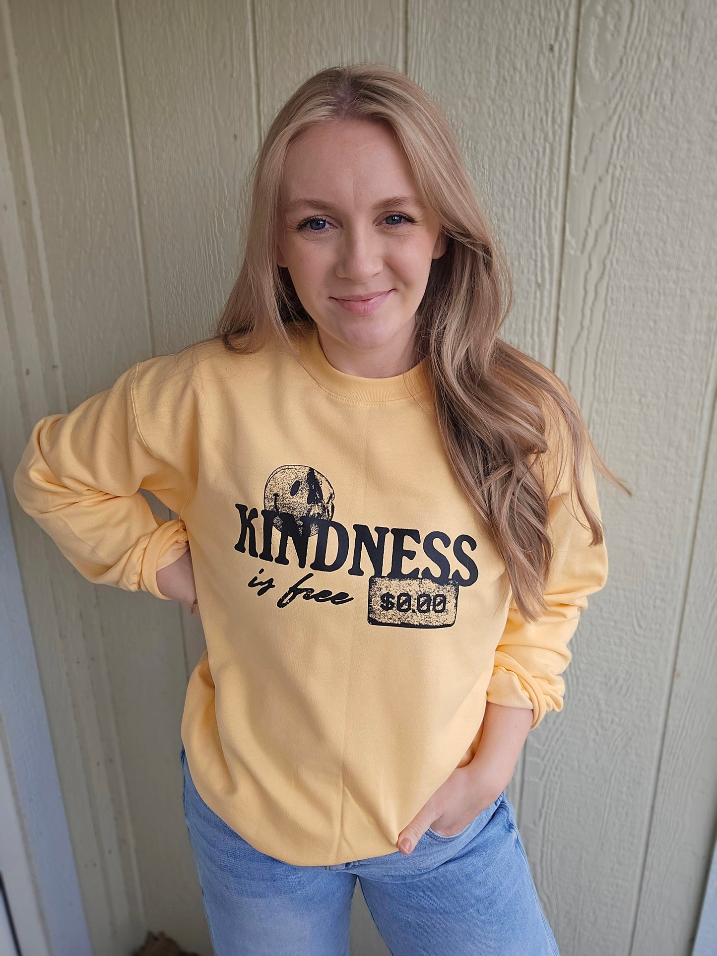 KINDNESS IS FREE Butter Yellow Crewneck Sweatshirt