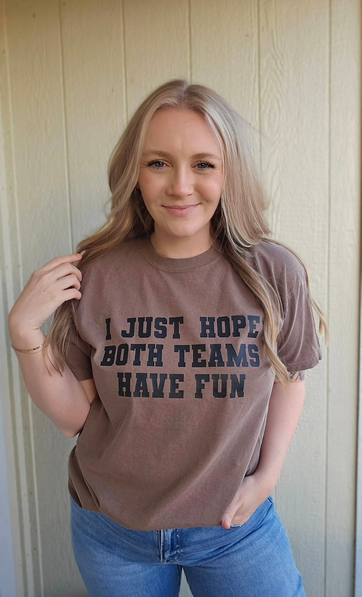 HOPE BOTH TEAMS HAVE FUN Espresso Vintage Wash Tee