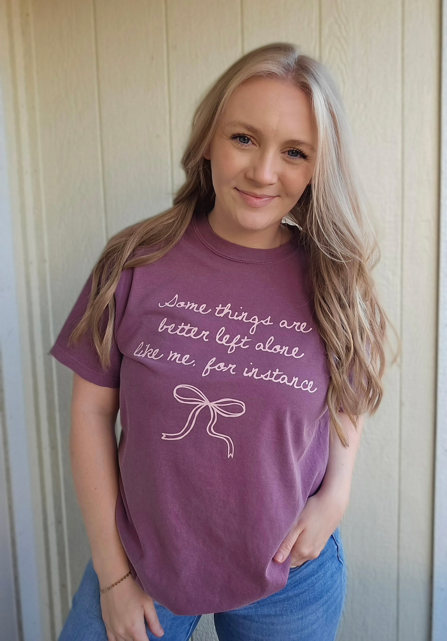 BETTER LEFT ALONE Berry Vintage Wash Tee