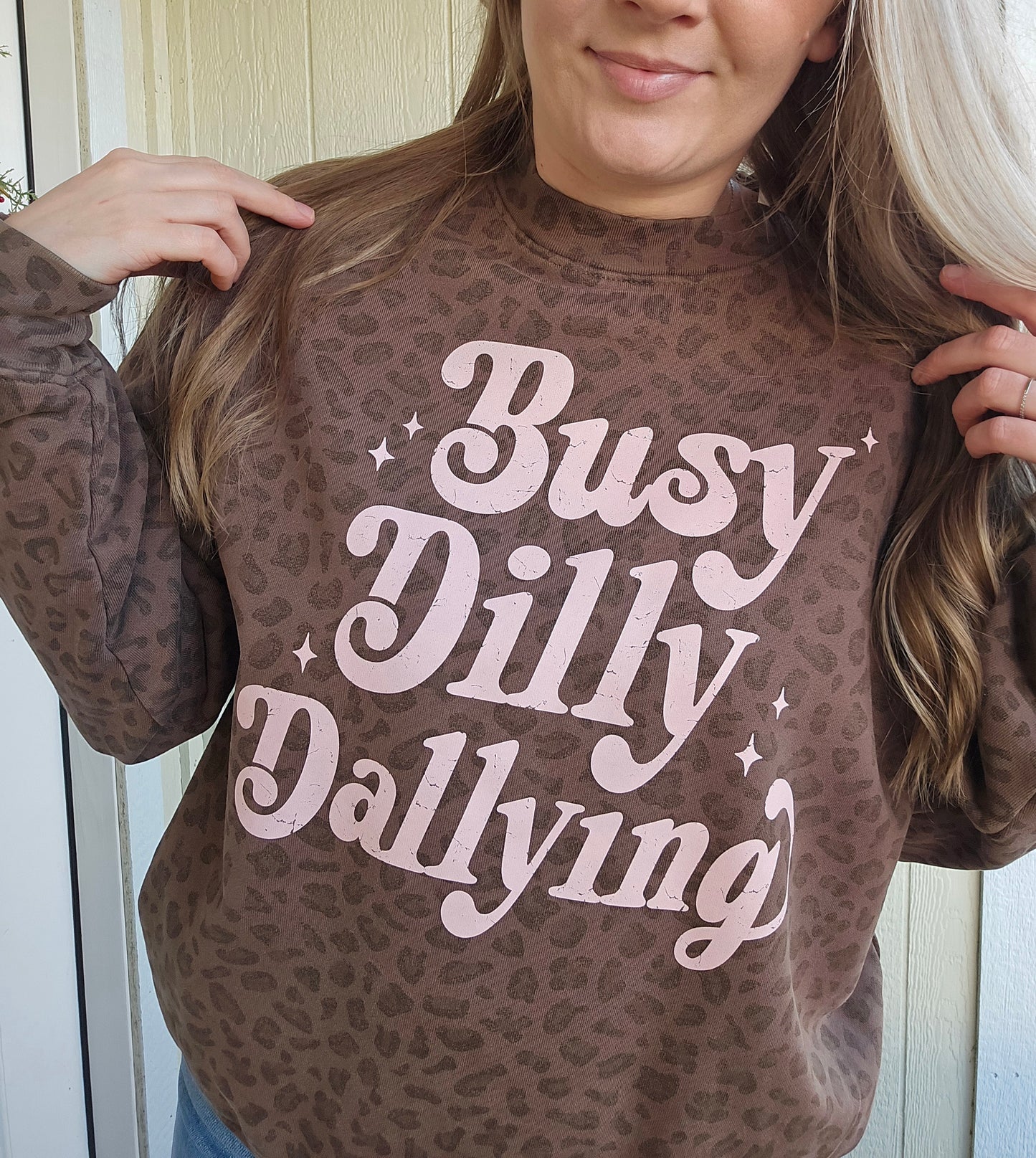 BUSY DILLY DALLYING Vintage Leopard Crewneck Sweatshirt