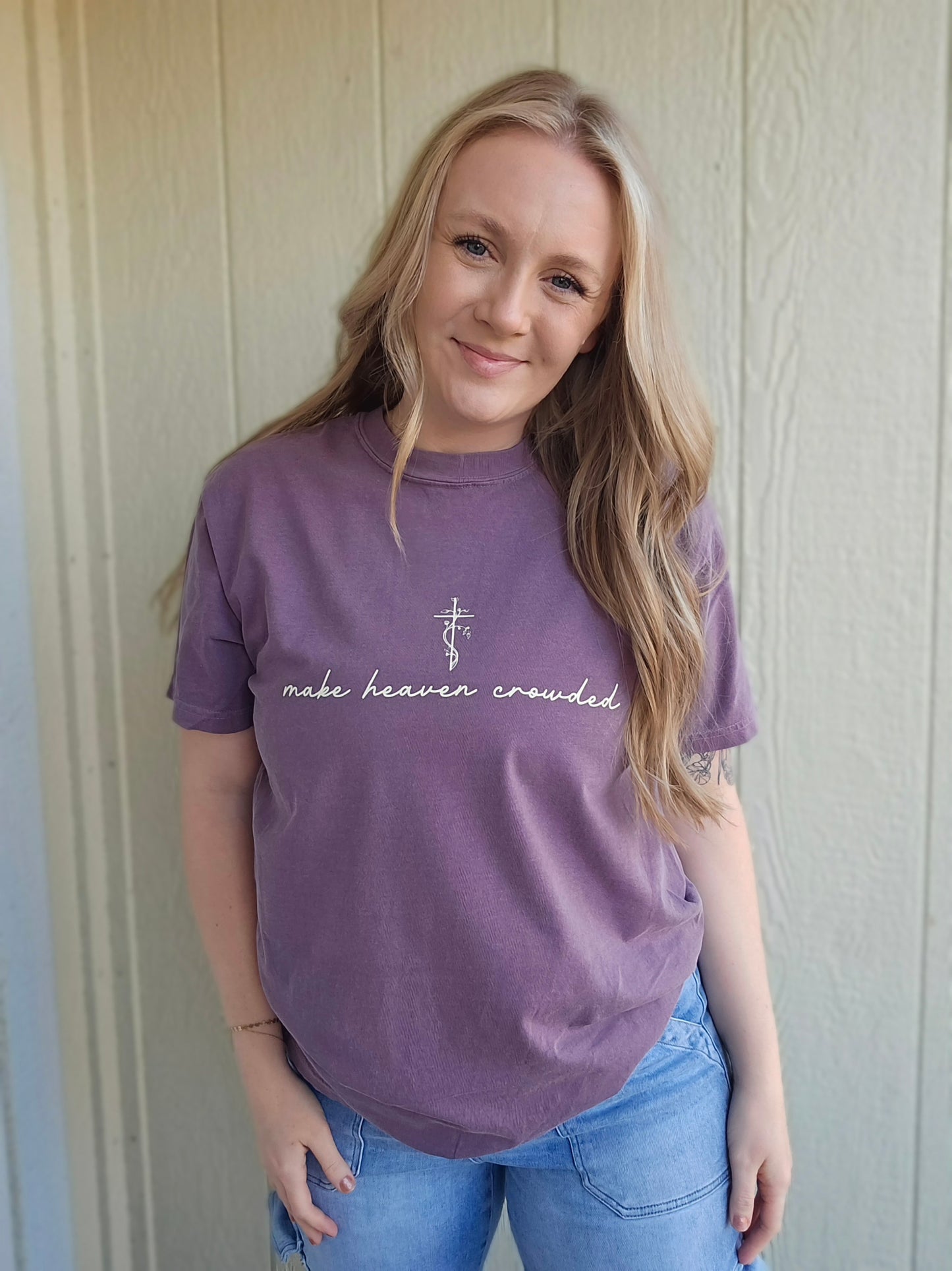 MAKE HEAVEN CROWDED Plum Vintage Wash Tee
