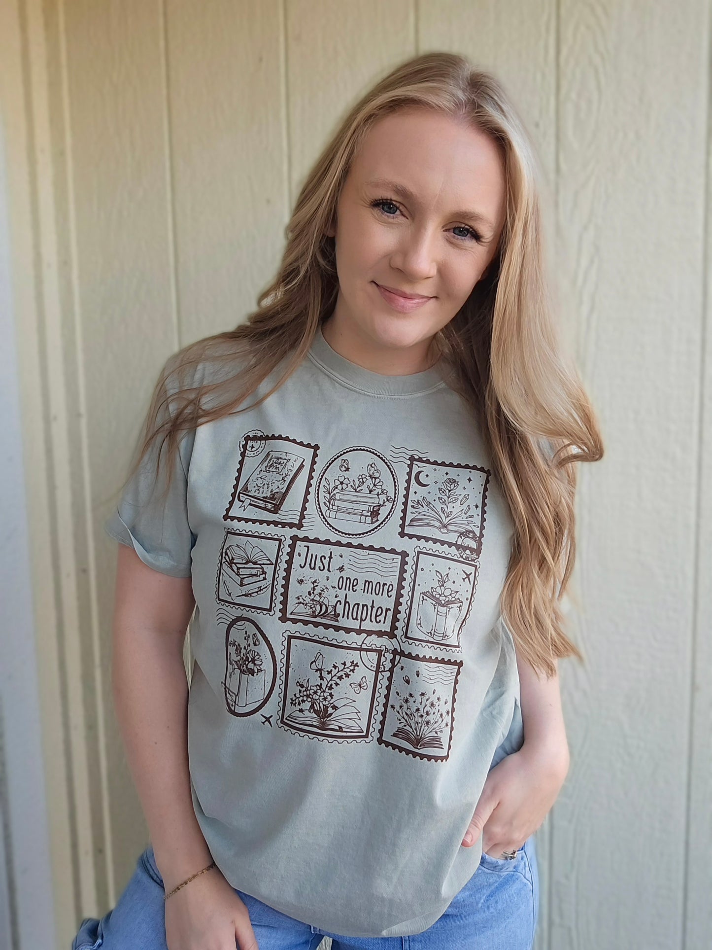 ONE MORE CHAPTER Stamps Sage Vintage Wash Tee