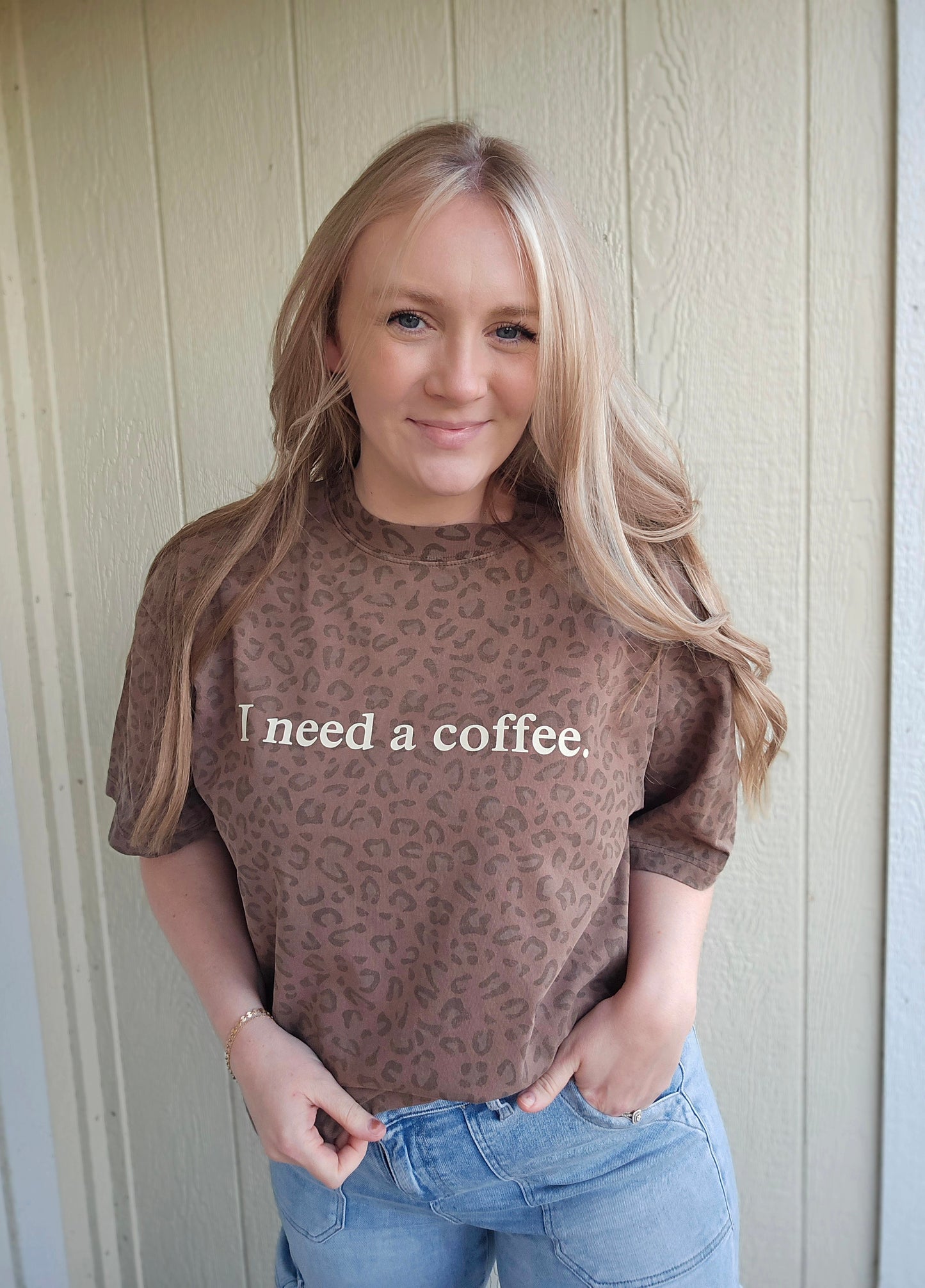 I NEED A COFFEE Vintage Wash Leopard Tee