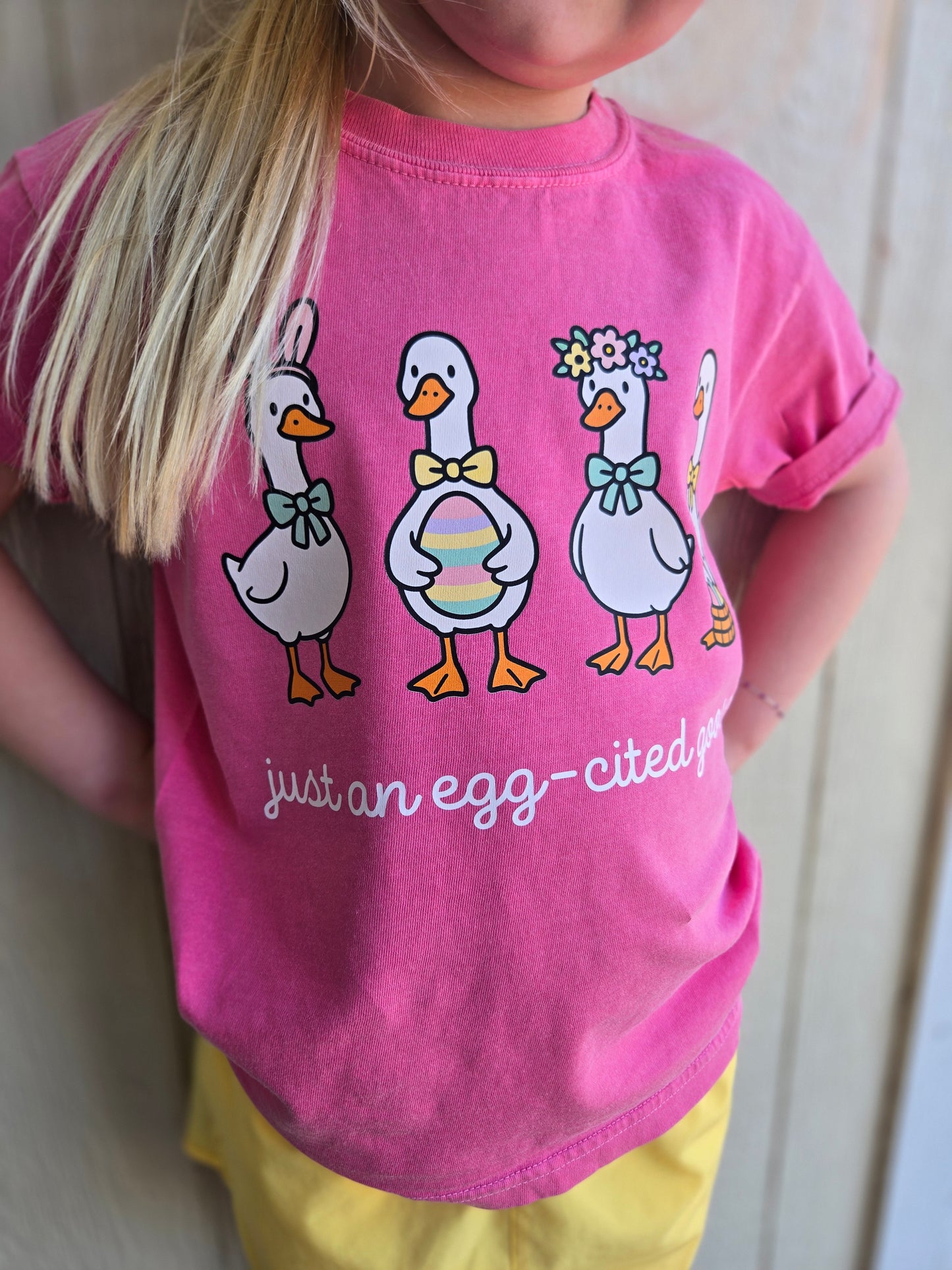JUST AN EGG-CITED GOOSE Pink Vintage Wash Tee (YOUTH)