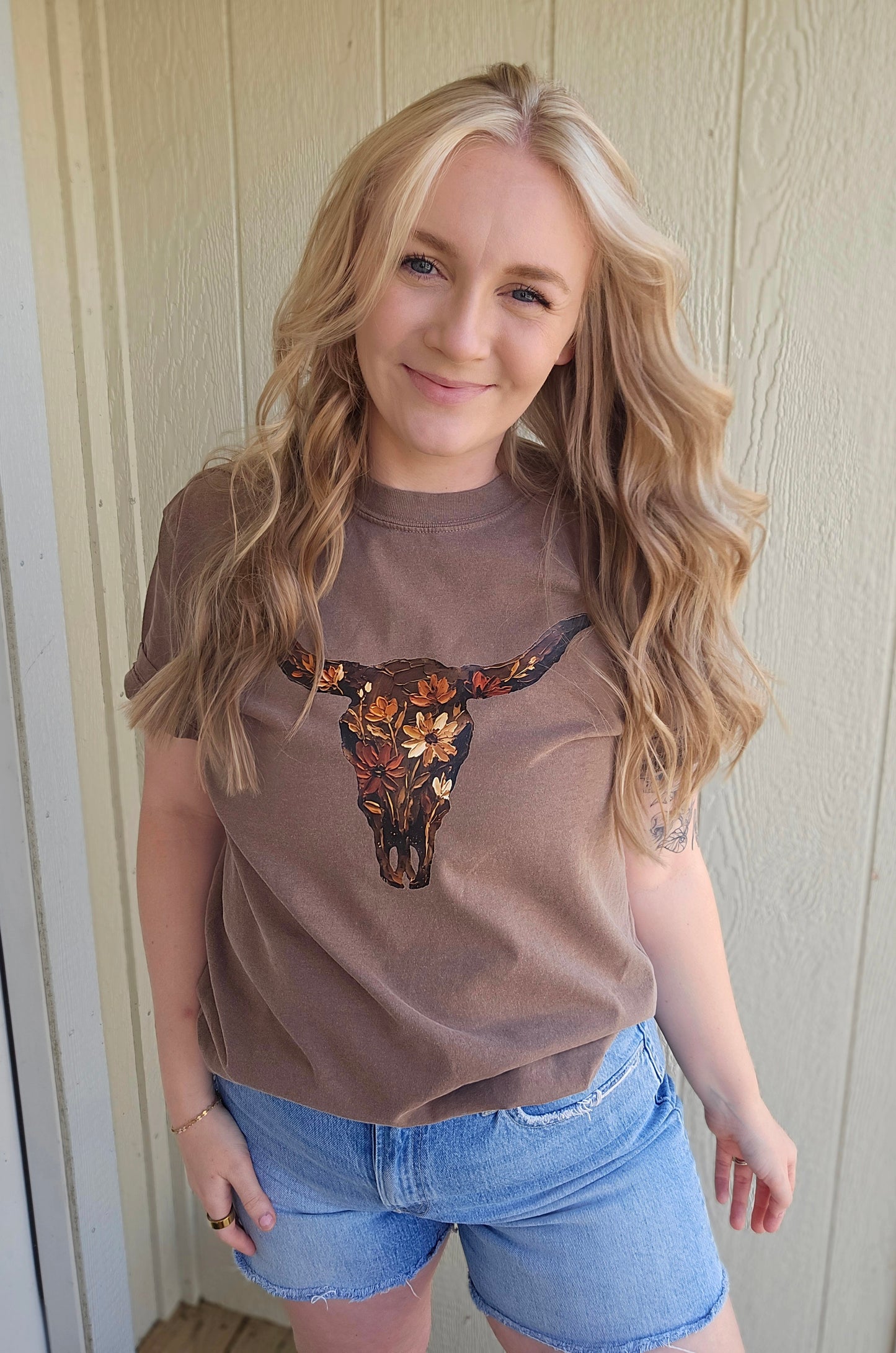 FLORAL BULLSKULL Espresso Vintage Wash Tee
