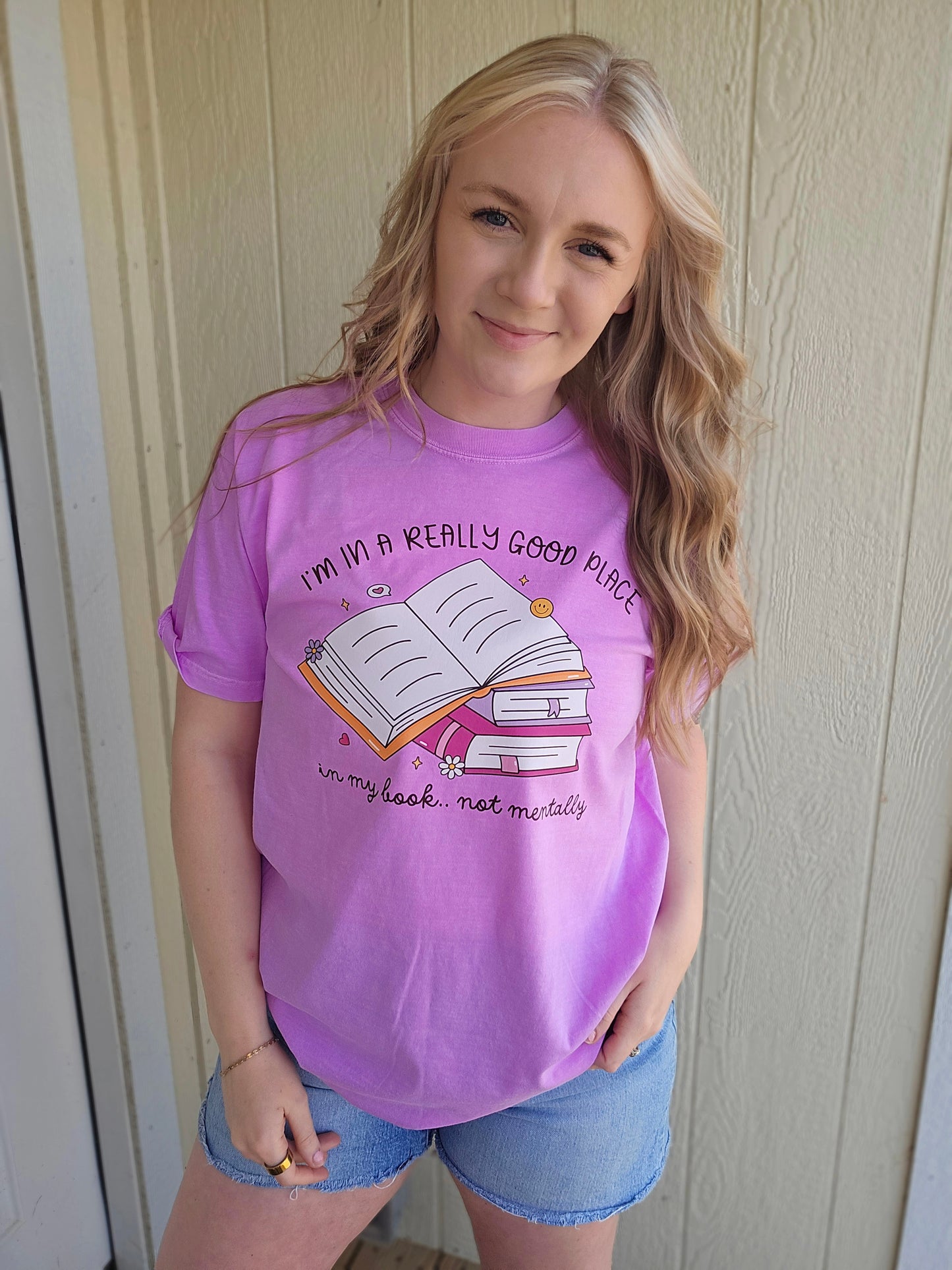 GOOD PLACE BOOK Neon Violet Vintage Wash Tee