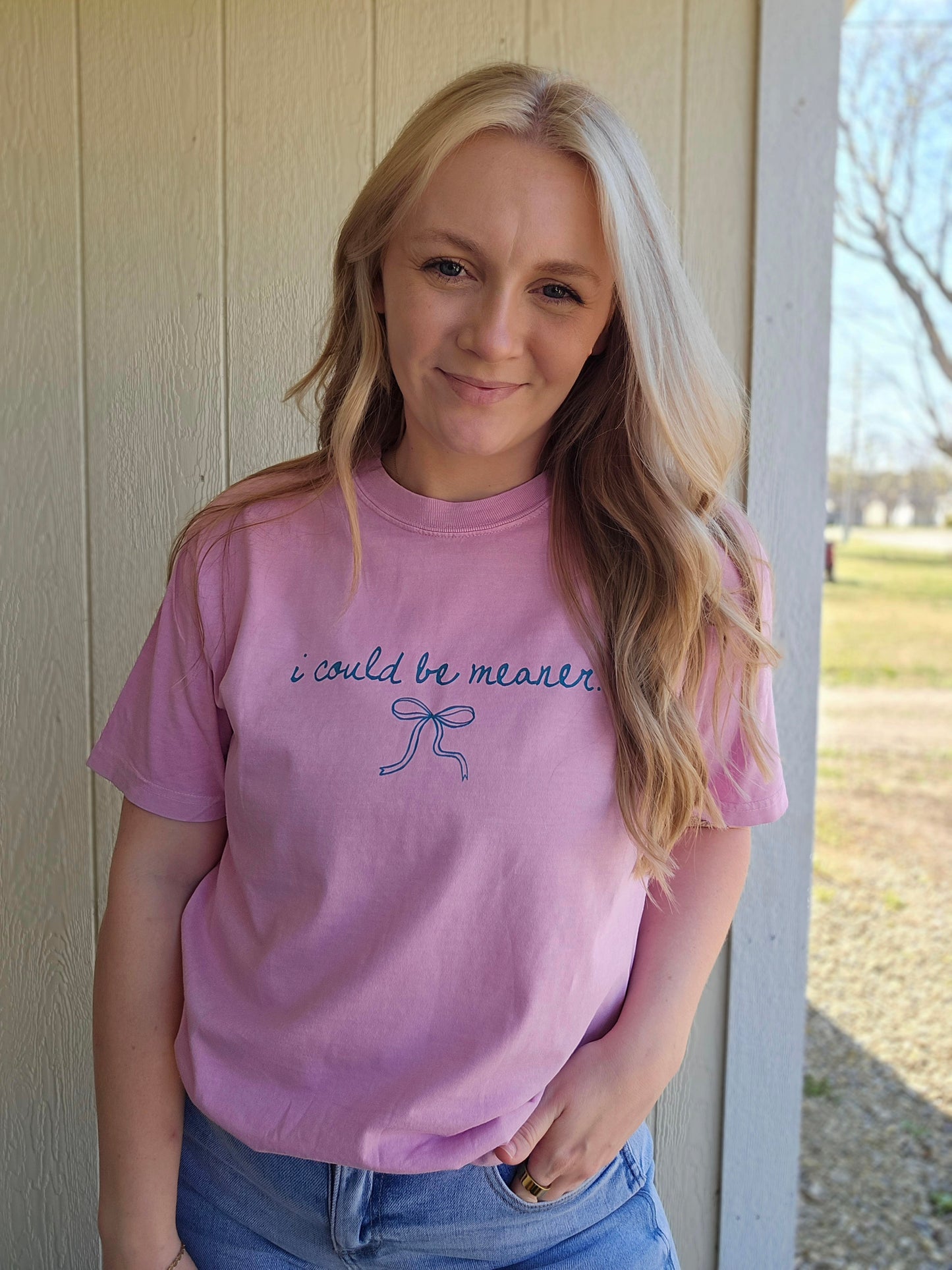I COULD BE MEANER Bow Rose Vintage Wash Tee