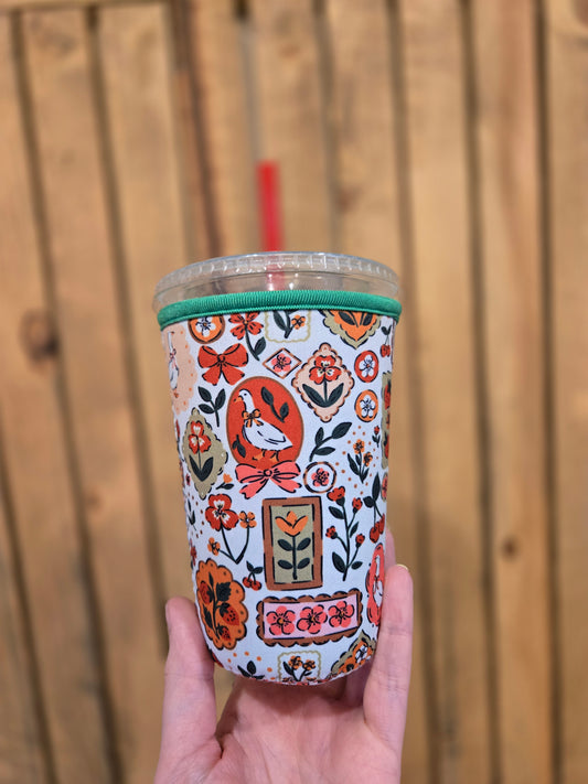 VINTAGE FLORAL GOOSE White Iced Coffee Sleeve