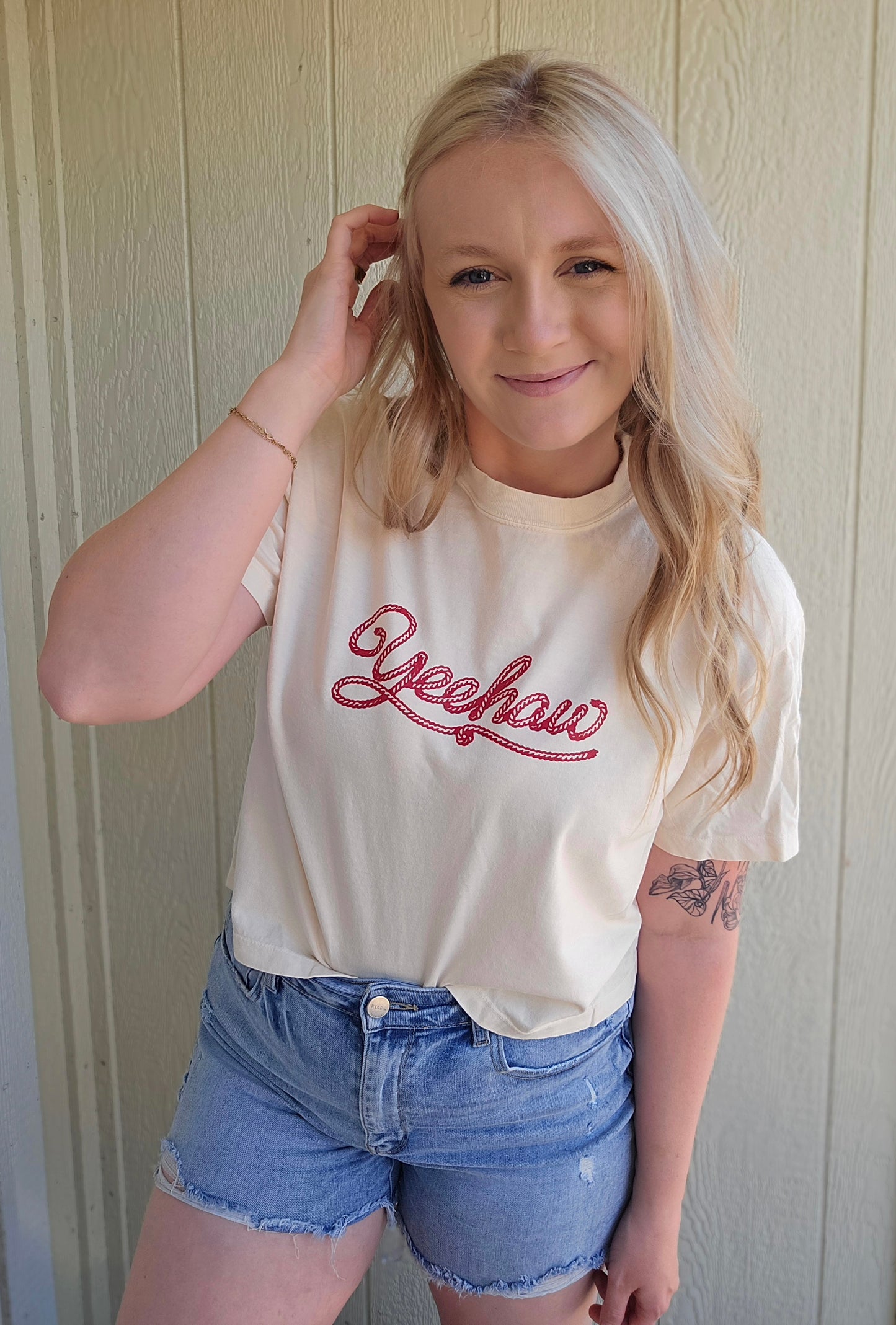 YEEHAW Rope Ivory Vintage Wash Crop Tee