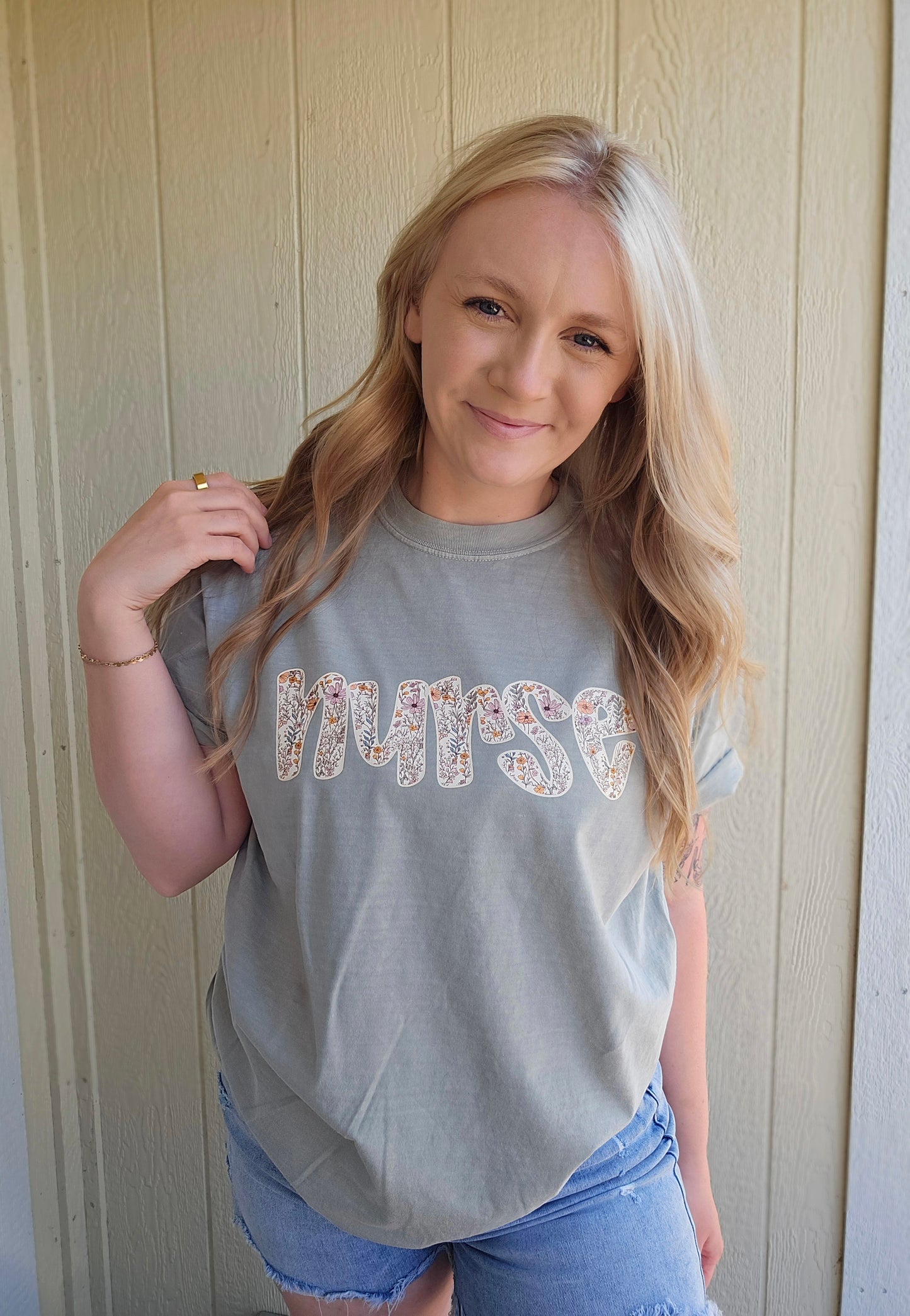 NURSE Floral Sage Vintage Wash Tee