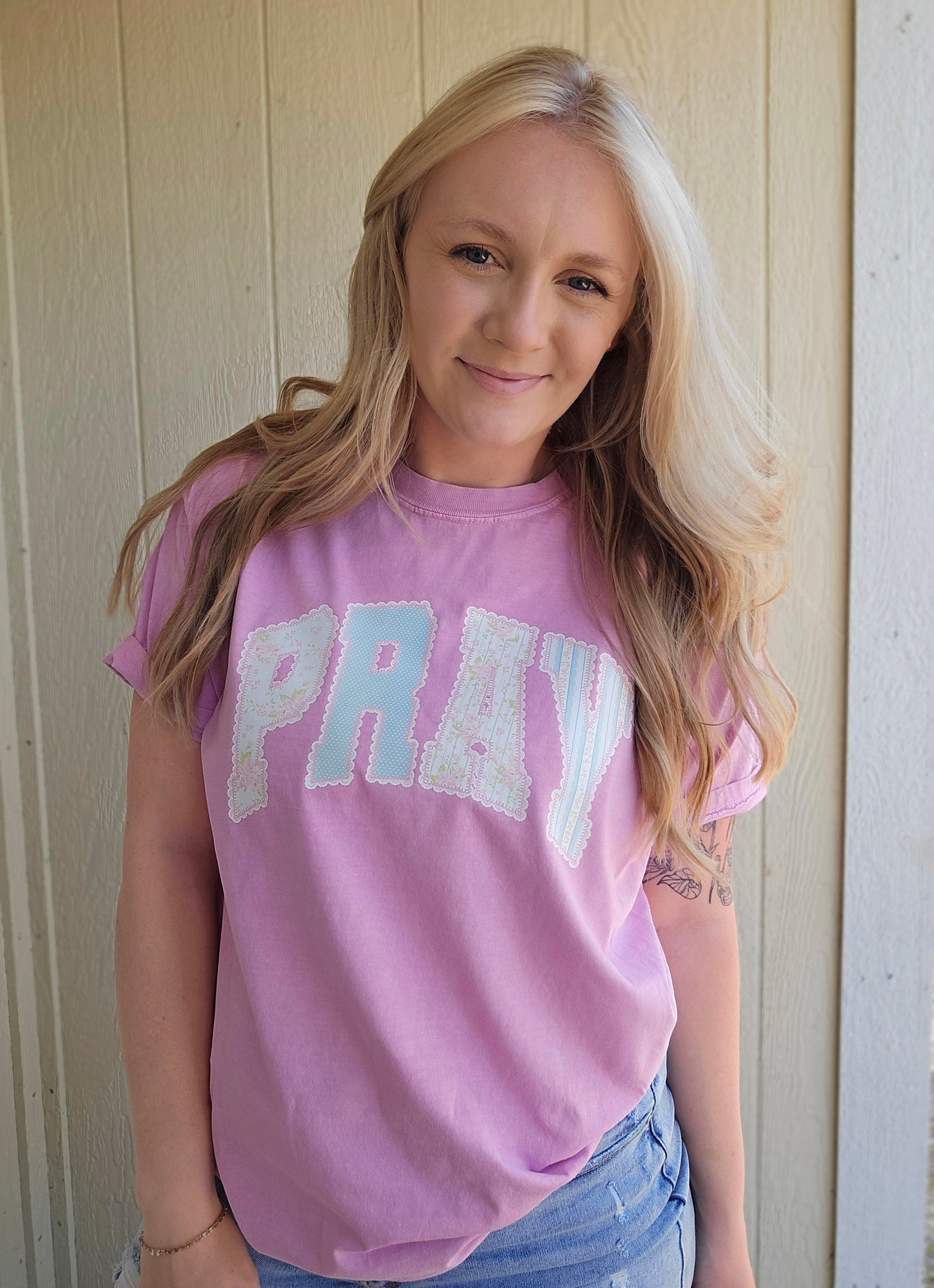 PRAY Dainty Floral Rose Vintage Wash Tee