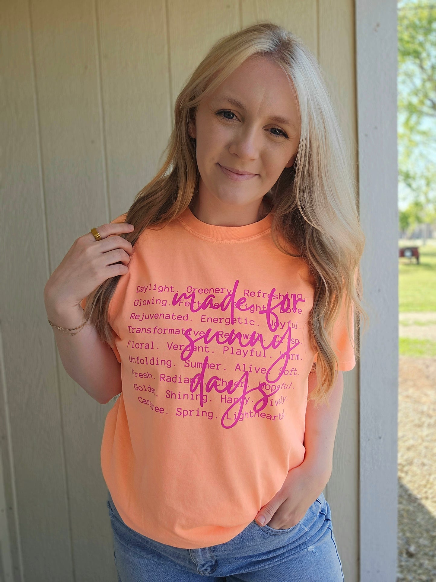 MADE FOR SUNNY DAYS Neon Peach Vintage Wash Tee