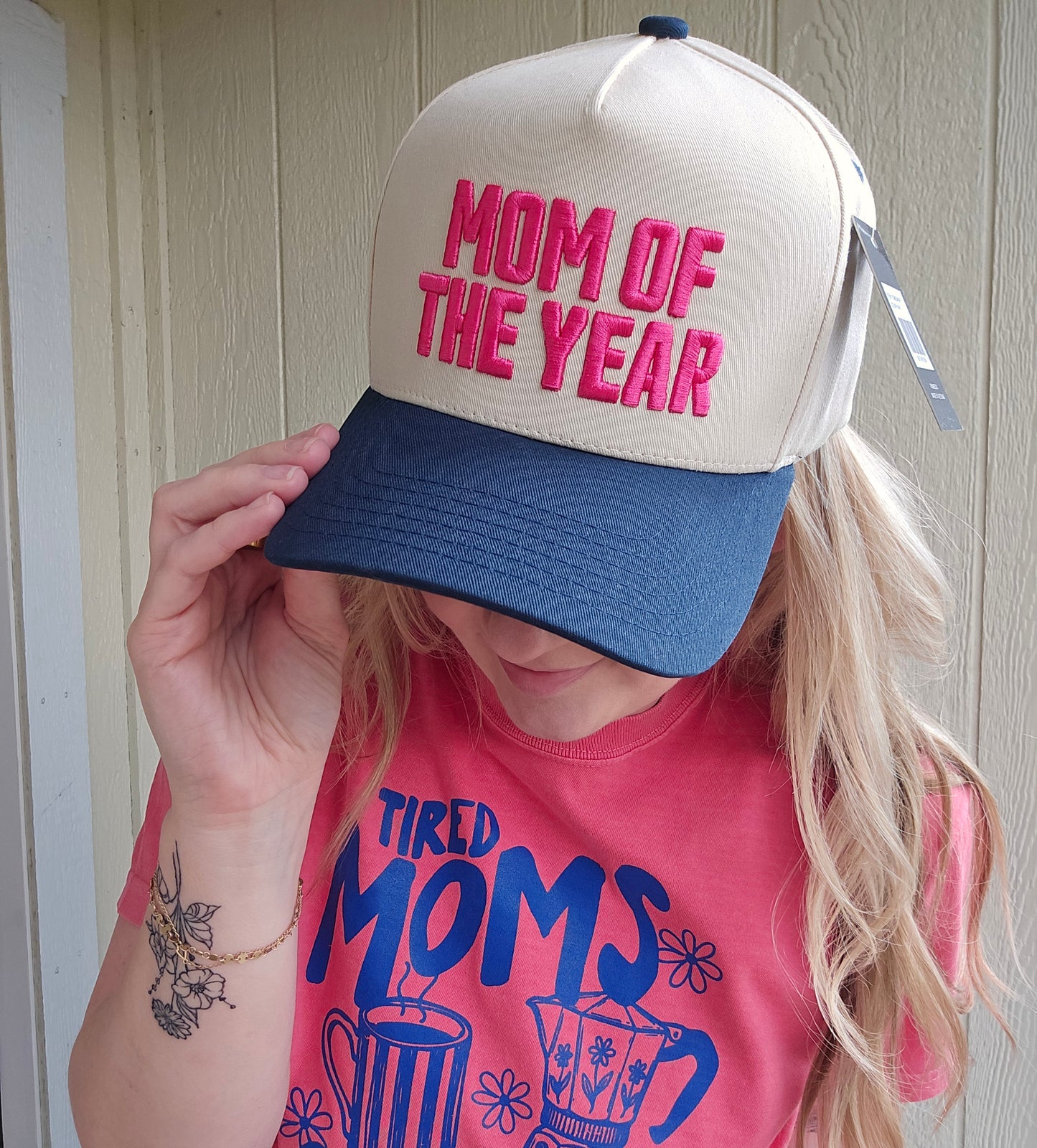 MOM OF THE YEAR Navy/Pink Trucker Hat