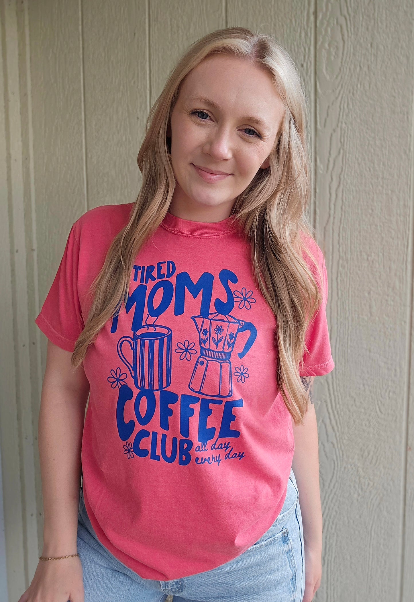 TIRED MOMS COFFEE CLUB Watermelon Vintage Wash Tee