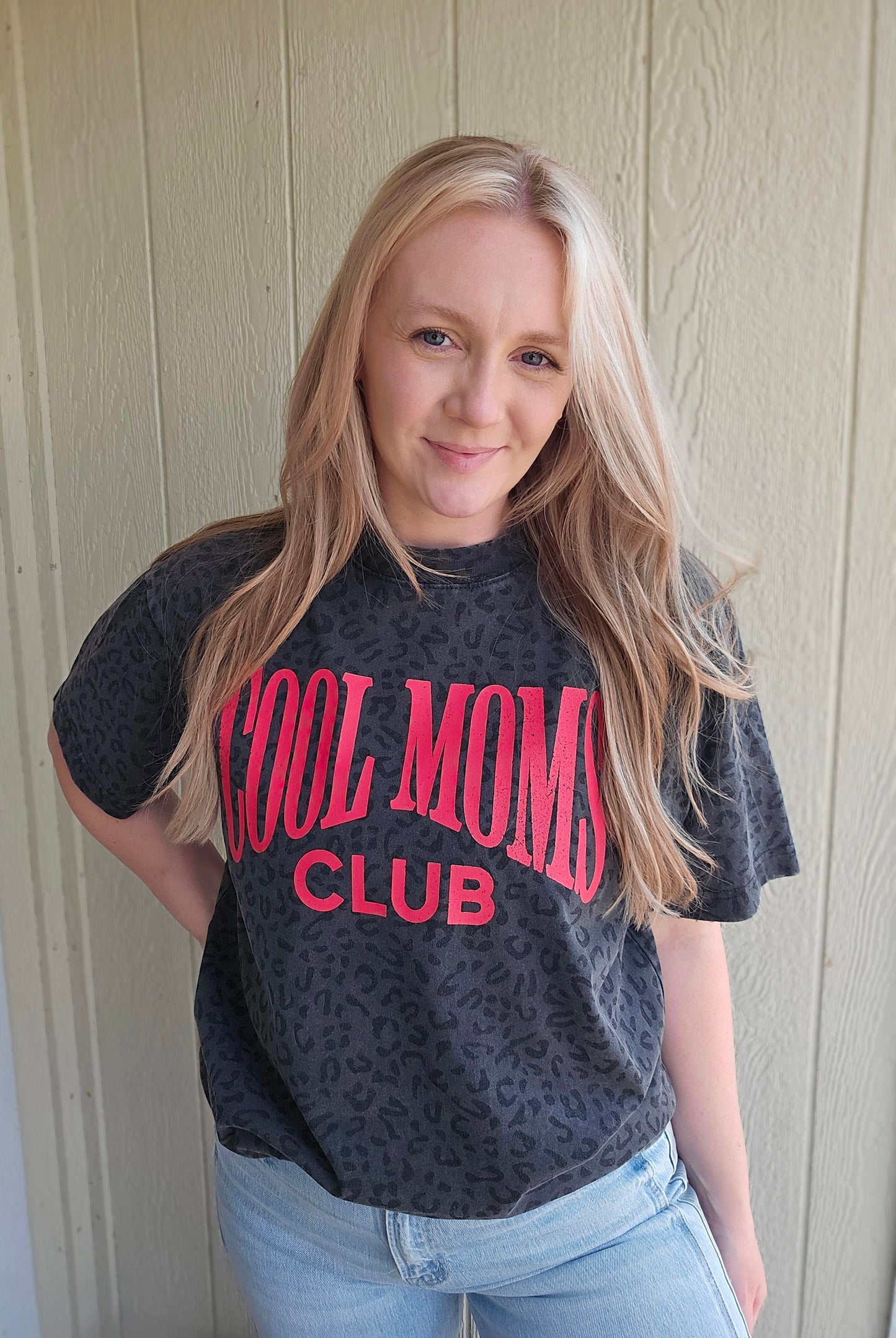 COOL MOMS CLUB Black Vintage Wash Leopard Tee