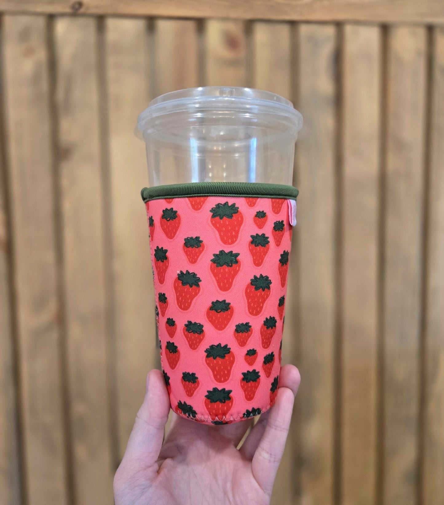 STRAWBERRY Pink/Green Iced Coffee Sleeve