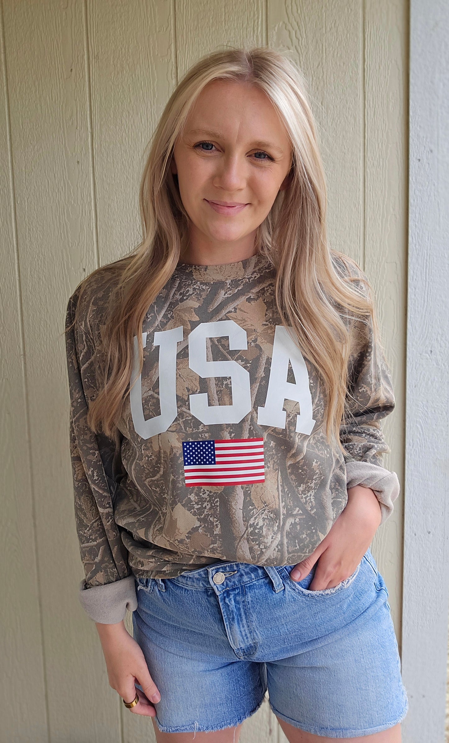 USA Varsity Flag Dark Camo Midweight Crewneck Sweatshirt
