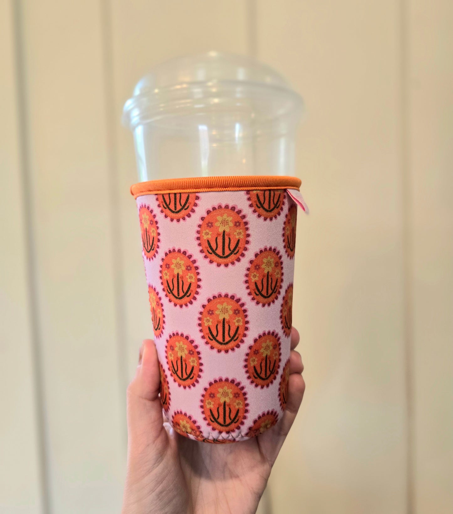 FLORAL STAMP Pink/Orange Iced Coffee Sleeve