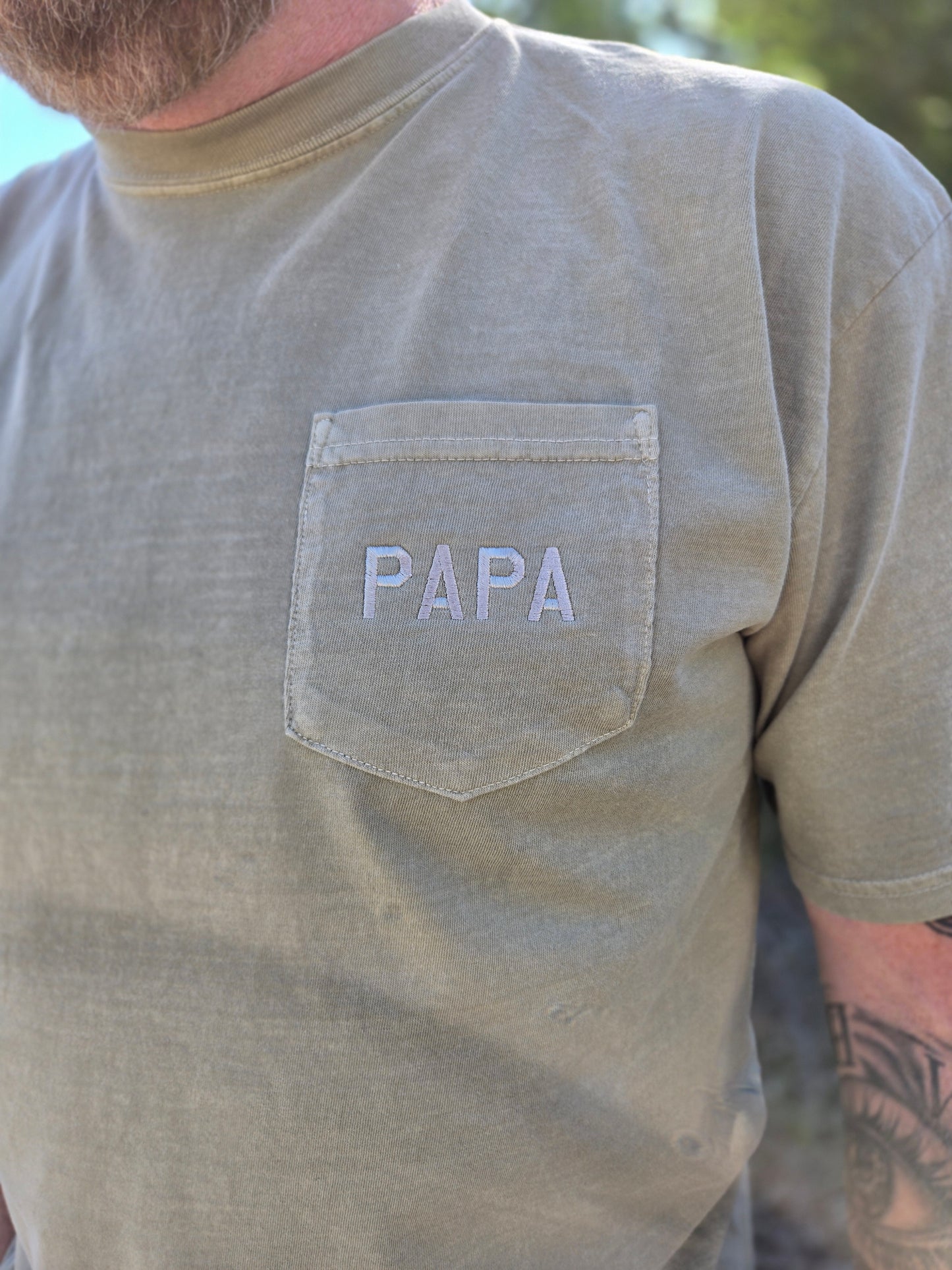 PAPA Tone On Tone Khaki Embroidered Pocket Tee