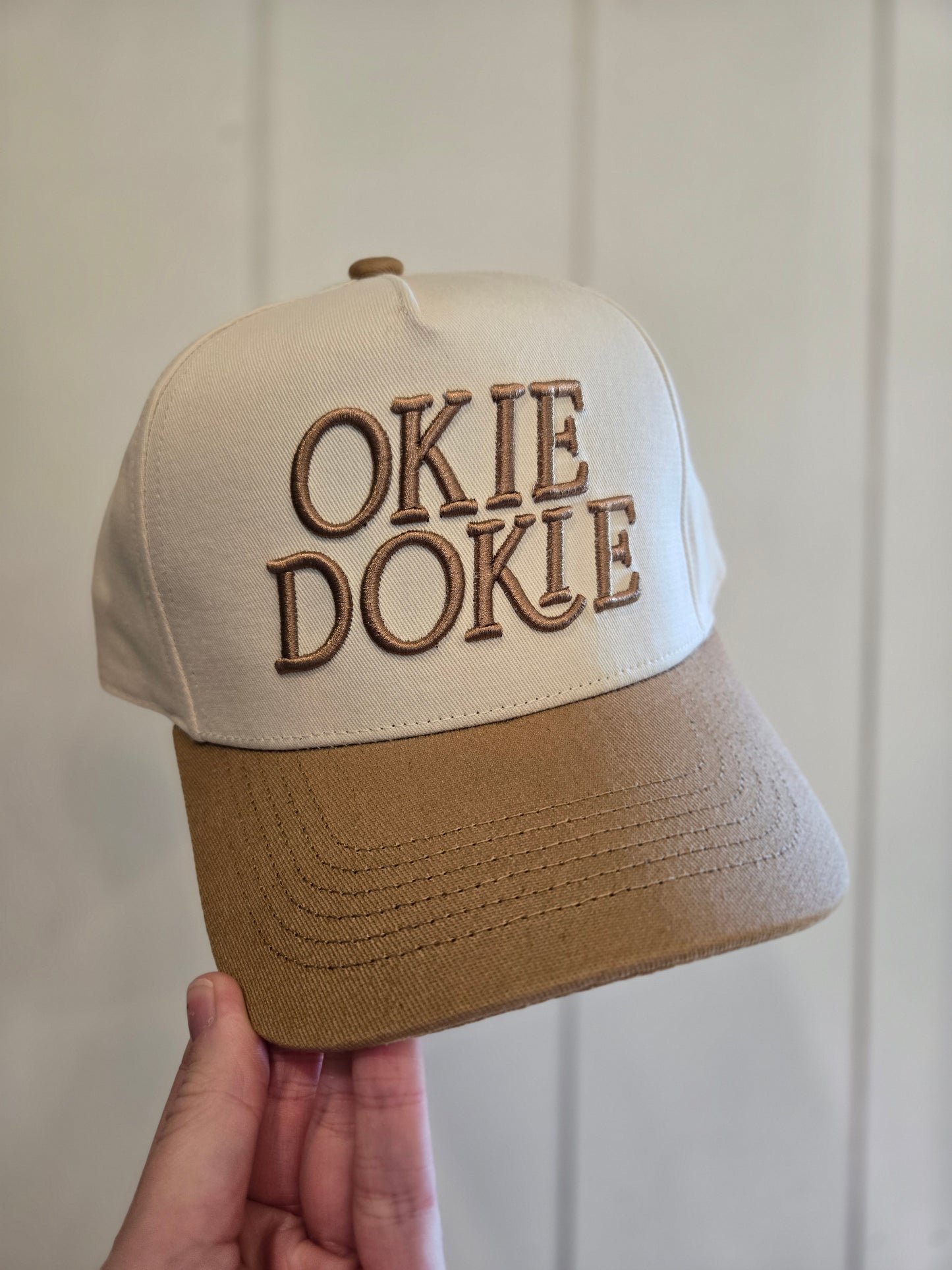 OKIE DOKIE Two-Tone Beige/Tan Trucker Hat