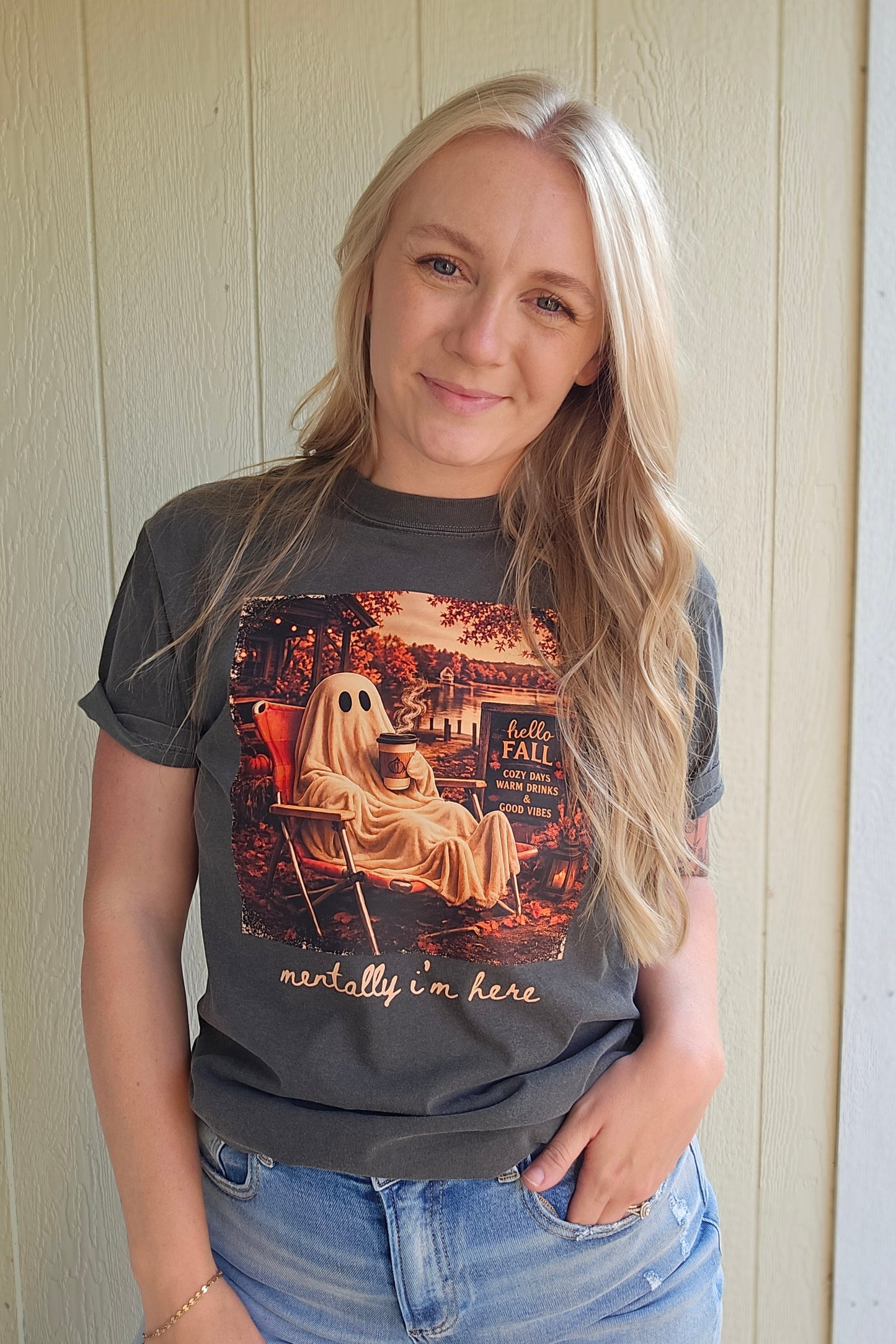 MENTALLY I'M HERE Charcoal Vintage Wash Tee