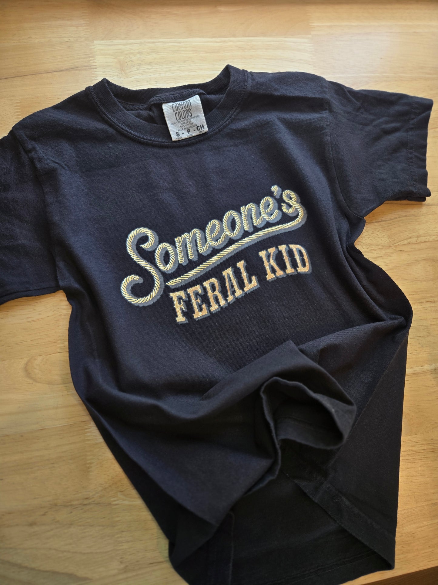 SOMEONE'S FERAL KID Black Vintage Wash Tee (YOUTH)
