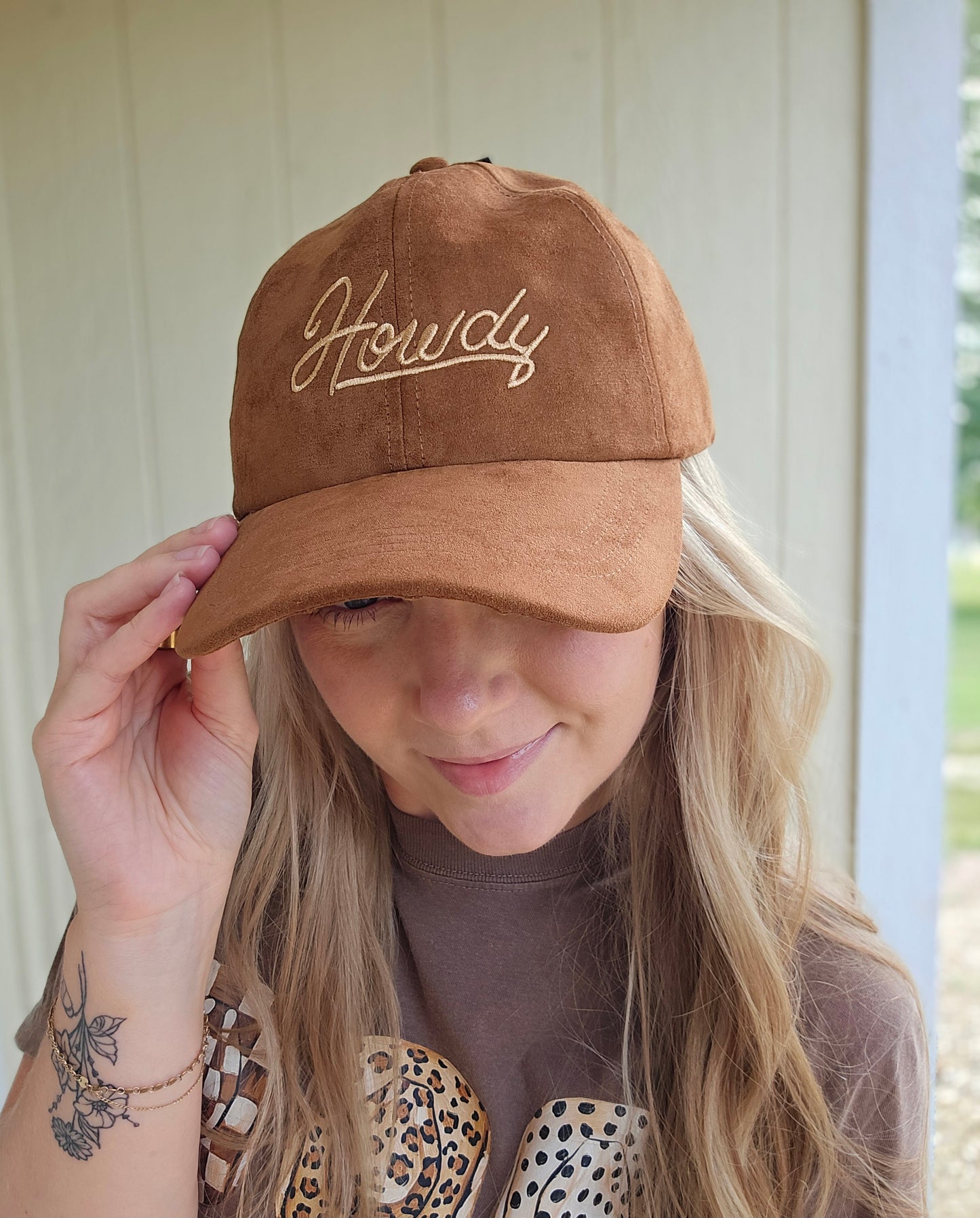 HOWDY Script Suede Embroidered Baseball Hat