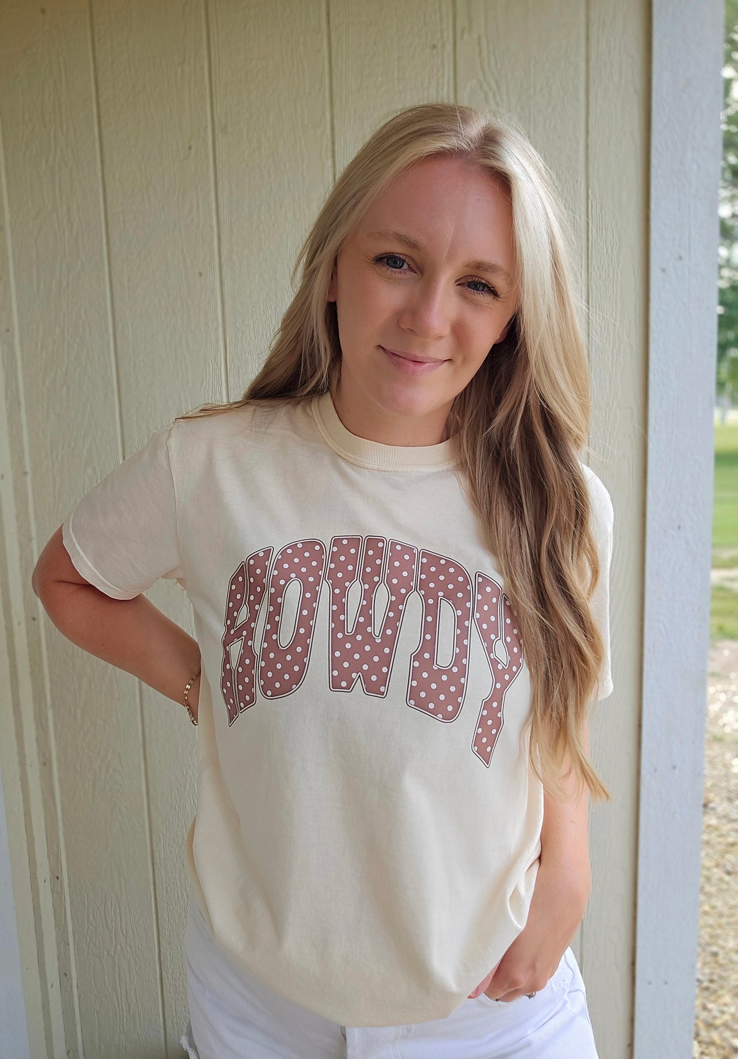 HOWDY Polka Dot Ivory Vintage Wash Tee