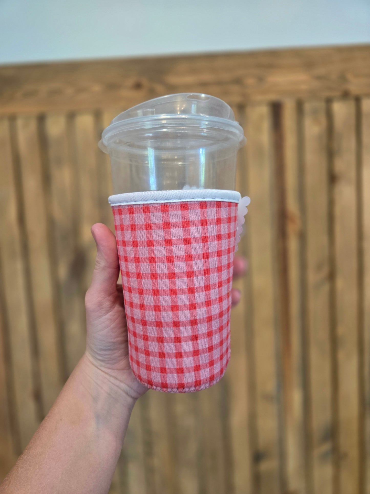 PINK GINGHAM Iced Coffee Sleeve