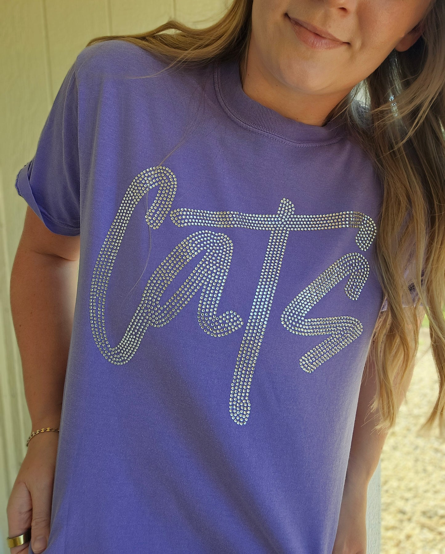 CATS Rhinestone Violet Purple Vintage Wash Tee