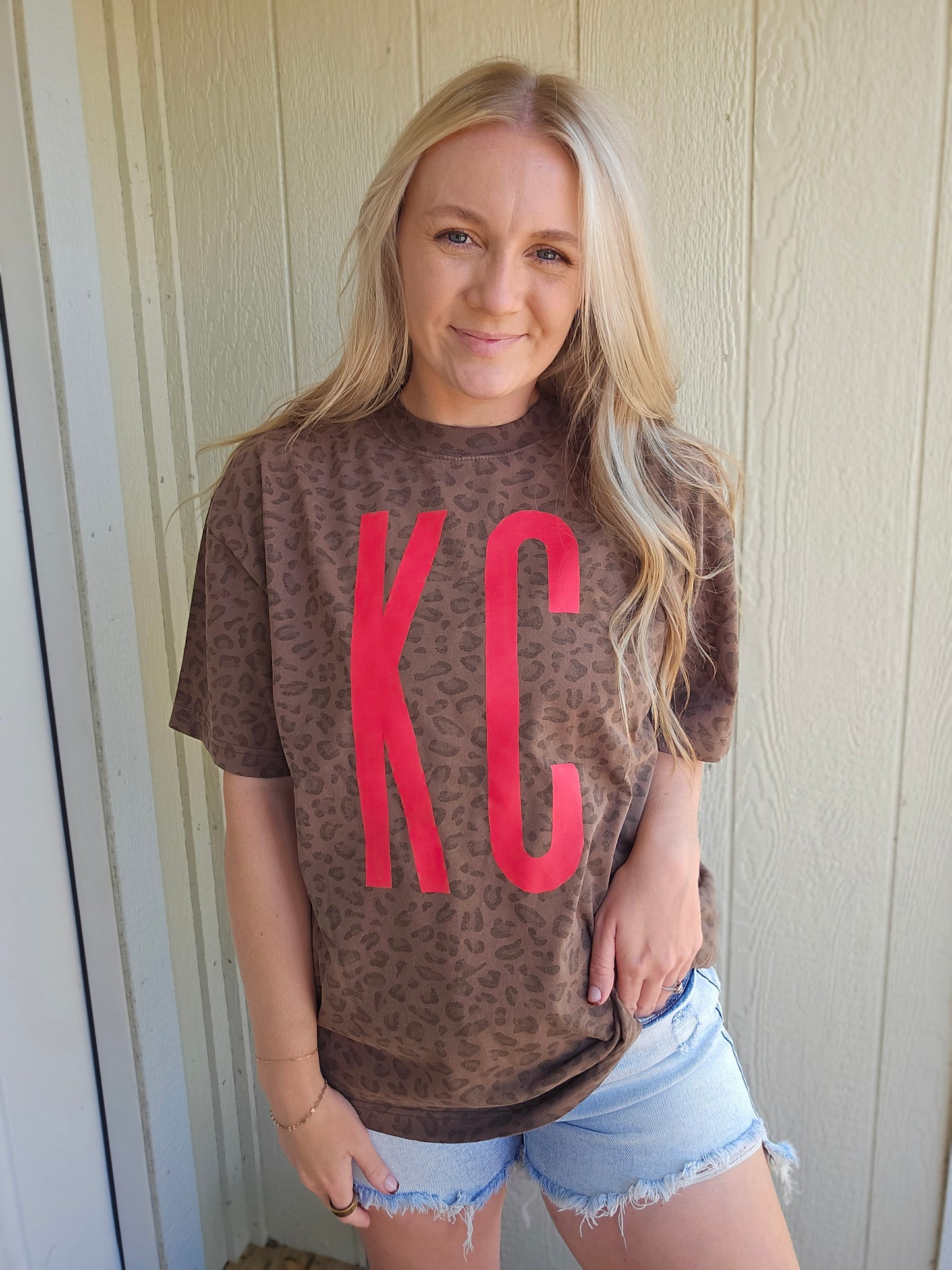 KC TALL Brown Leopard Oversized Vintage Wash Tee