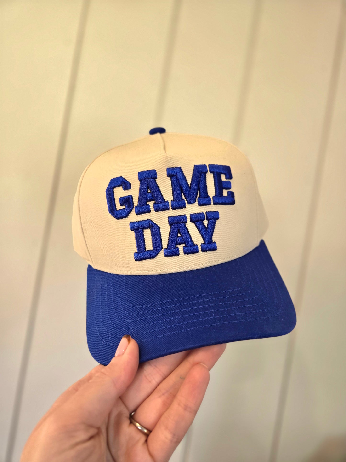GAME DAY Blue Puff Embroidered Trucker Hat