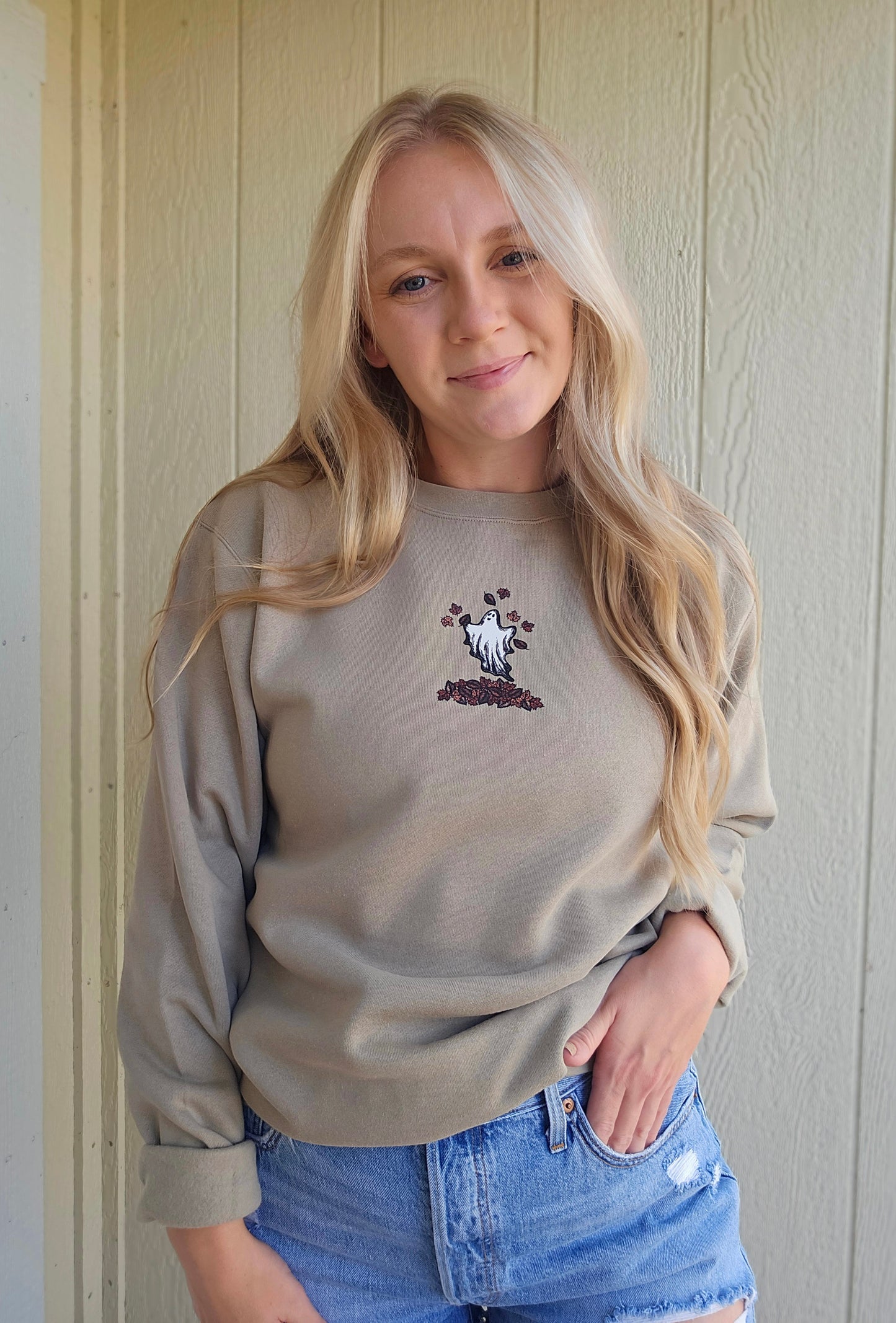 TEENY GHOST Light Brown/Grey Crewneck Sweatshirt