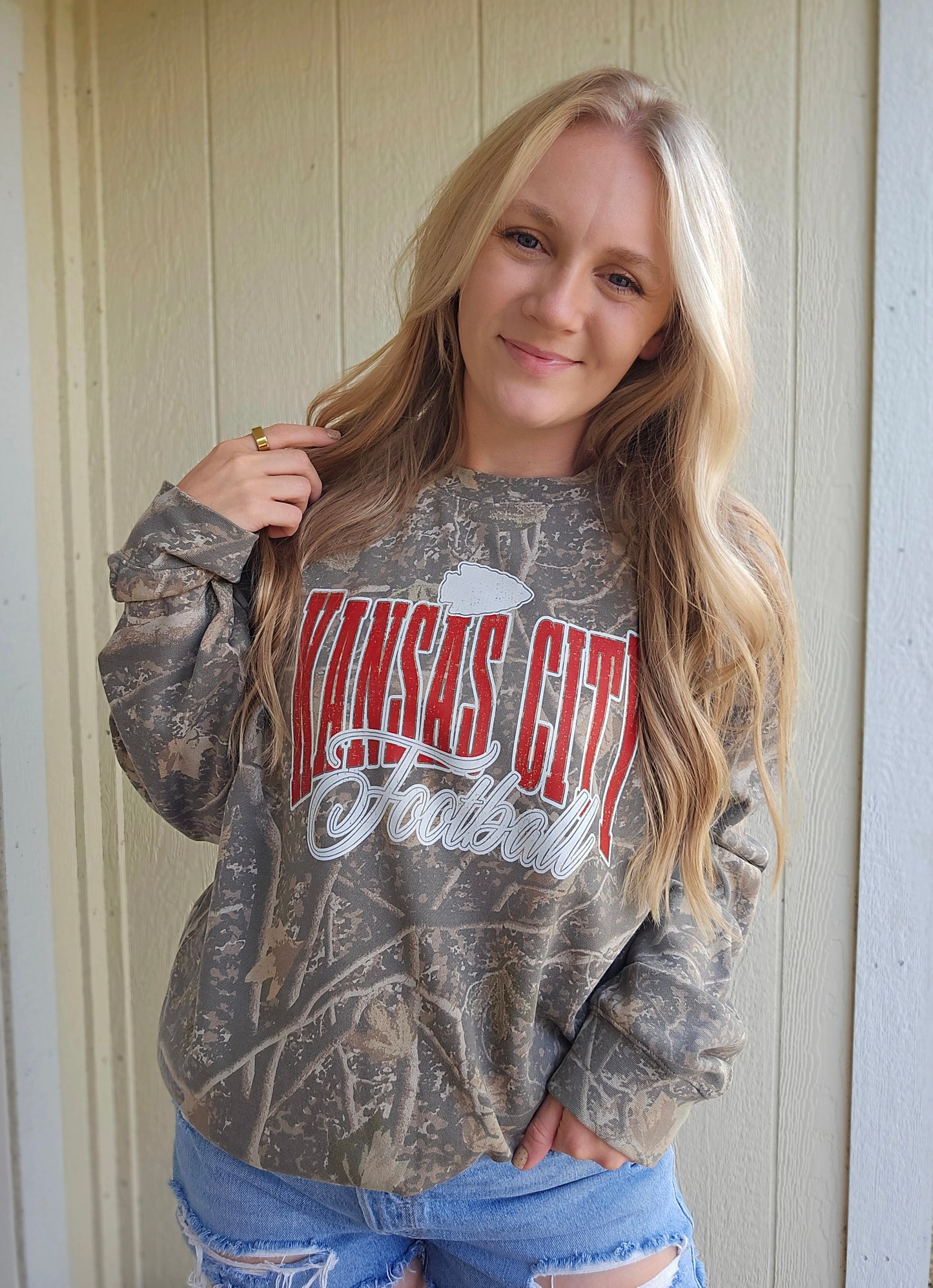 KC FOOTBALL Script Dark Camo Heavyweight Crewneck Sweatshirt