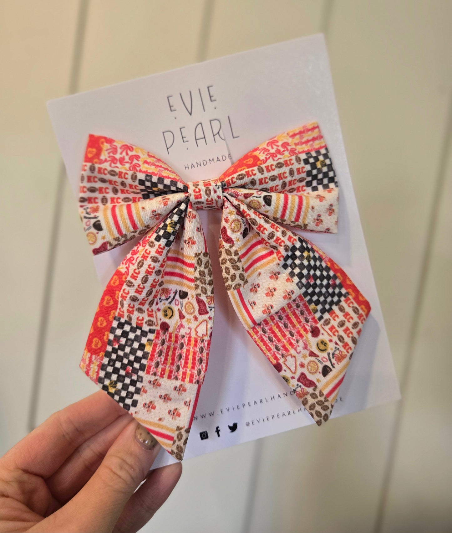 KC FOOTBALL PATCHWORK Oversized Clip Bow