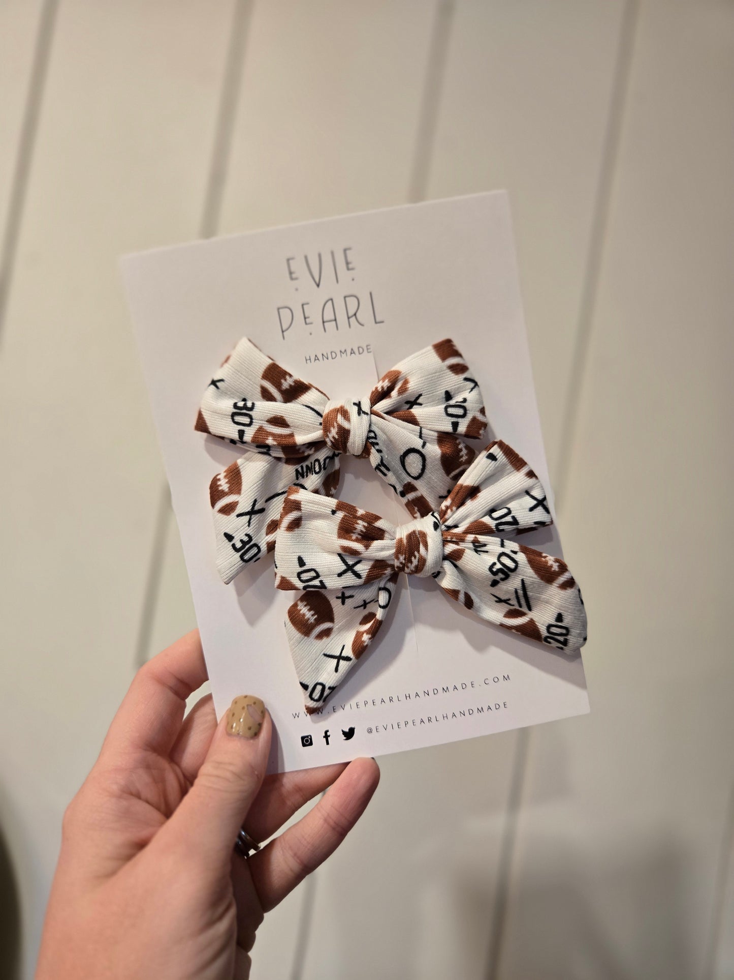 SIMPLE FOOTBALL White Pigtail Bow Clip Set