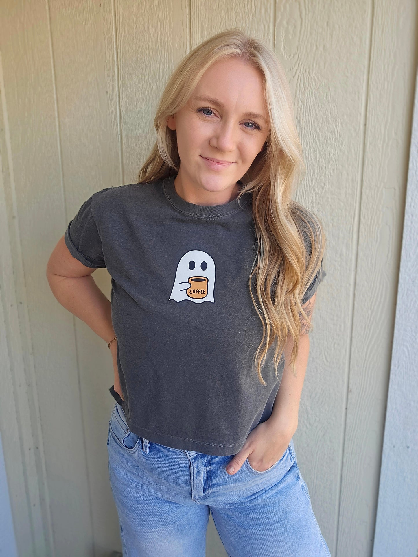 GHOST COFFEE Charcoal Vintage Wash Crop Tee
