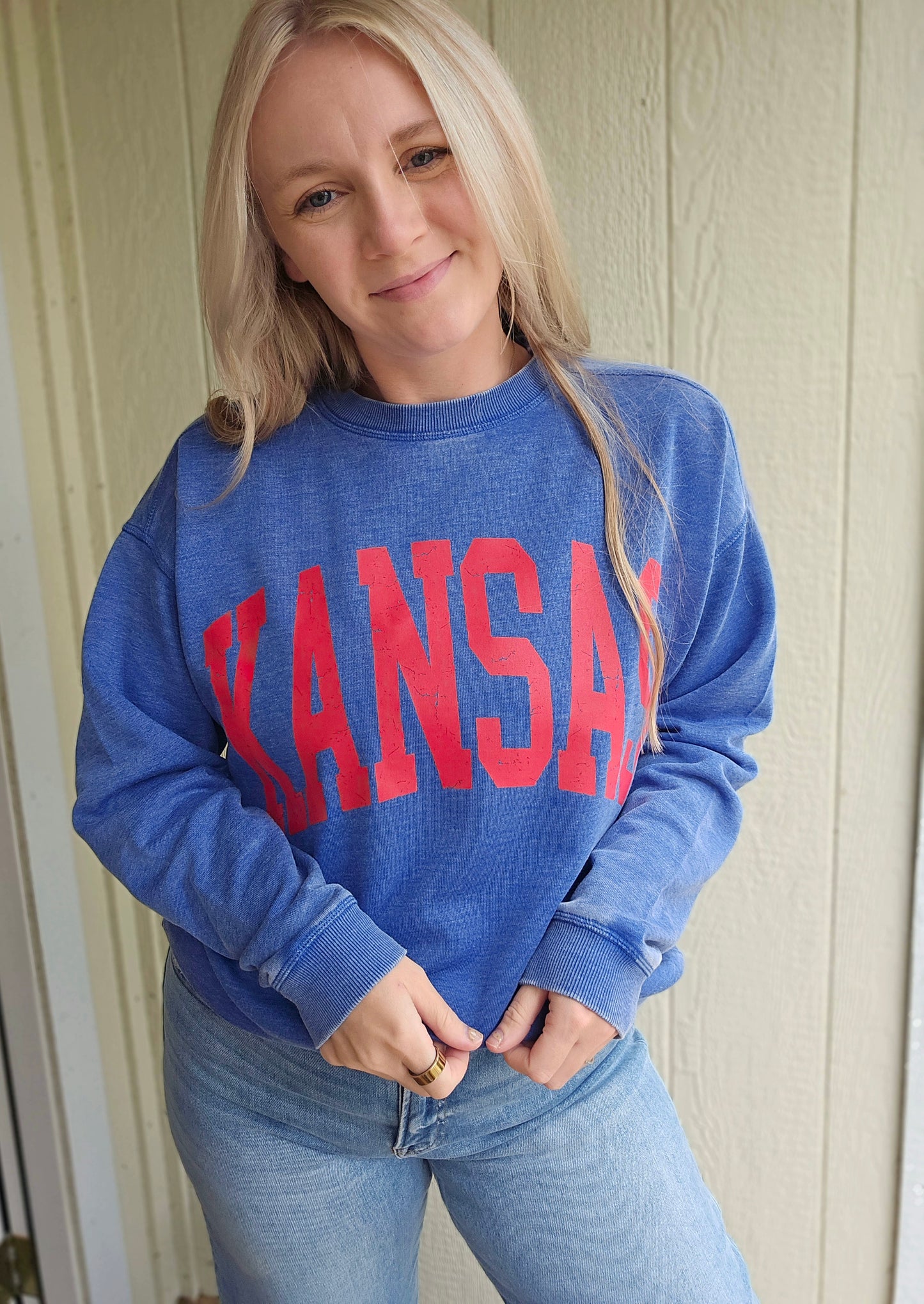 KANSAS Varsity Arch Burnout Crewneck Sweatshirt