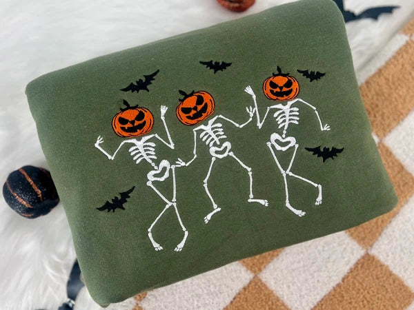 DANCING SKELLY PUMPKINS Embroidered Crewneck *Pre-Order*