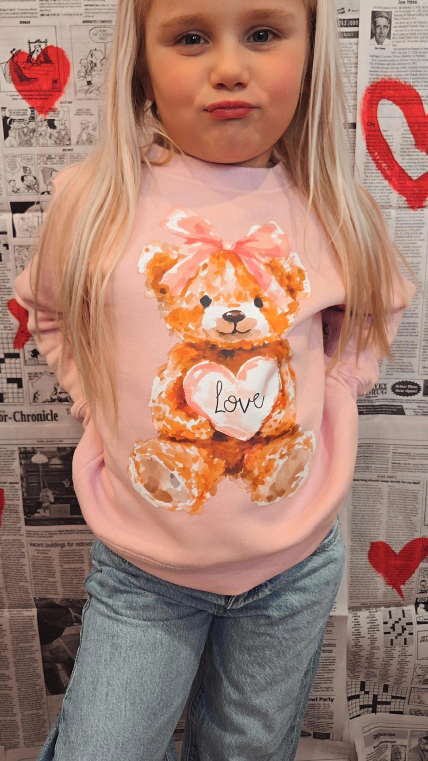 TEDDY LOVE Light Pink Crewneck Sweatshirt (TODDLER/YOUTH)