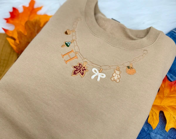 Autumn Initial Embroidered Necklace Tee/Crewneck Pre-Order