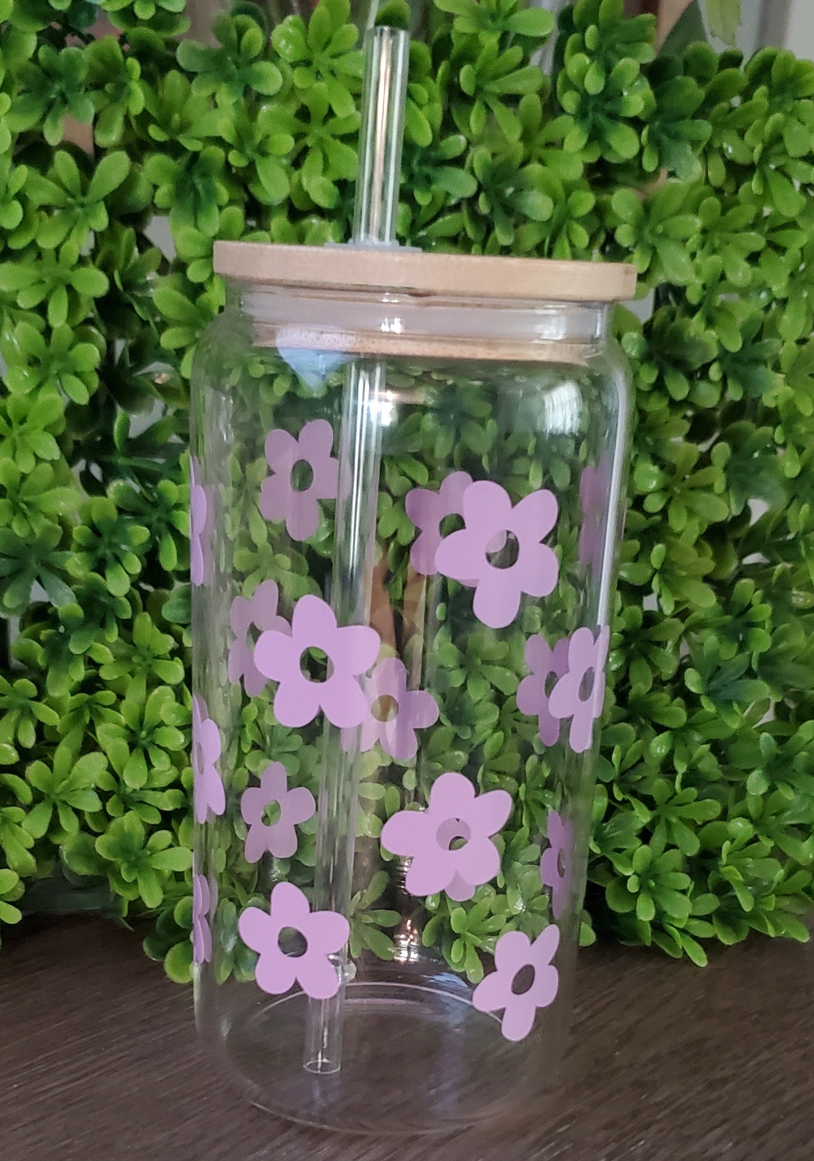 Mama w/ Vintage Flowers Glass Tumbler with Bamboo Lid & Straw