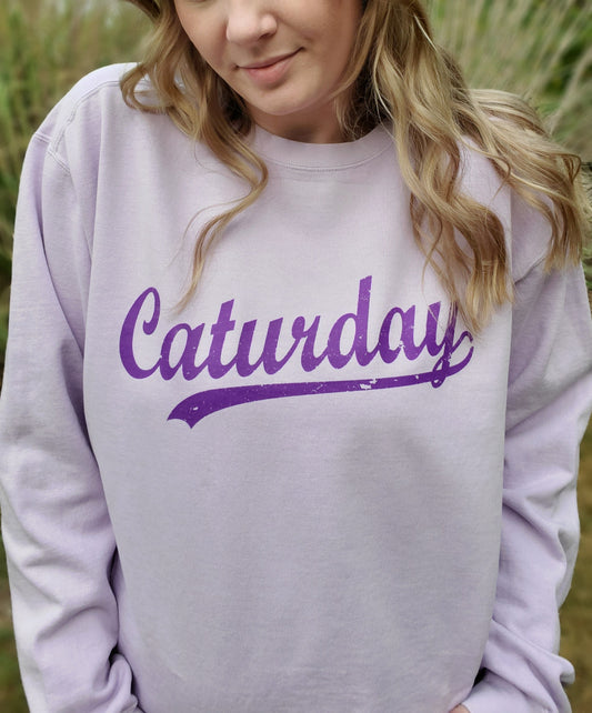 CAT-URDAY Lavender Vintage Wash Crewneck Sweatshirt