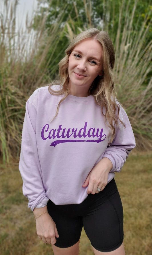 CAT-URDAY Lavender Vintage Wash Crewneck Sweatshirt